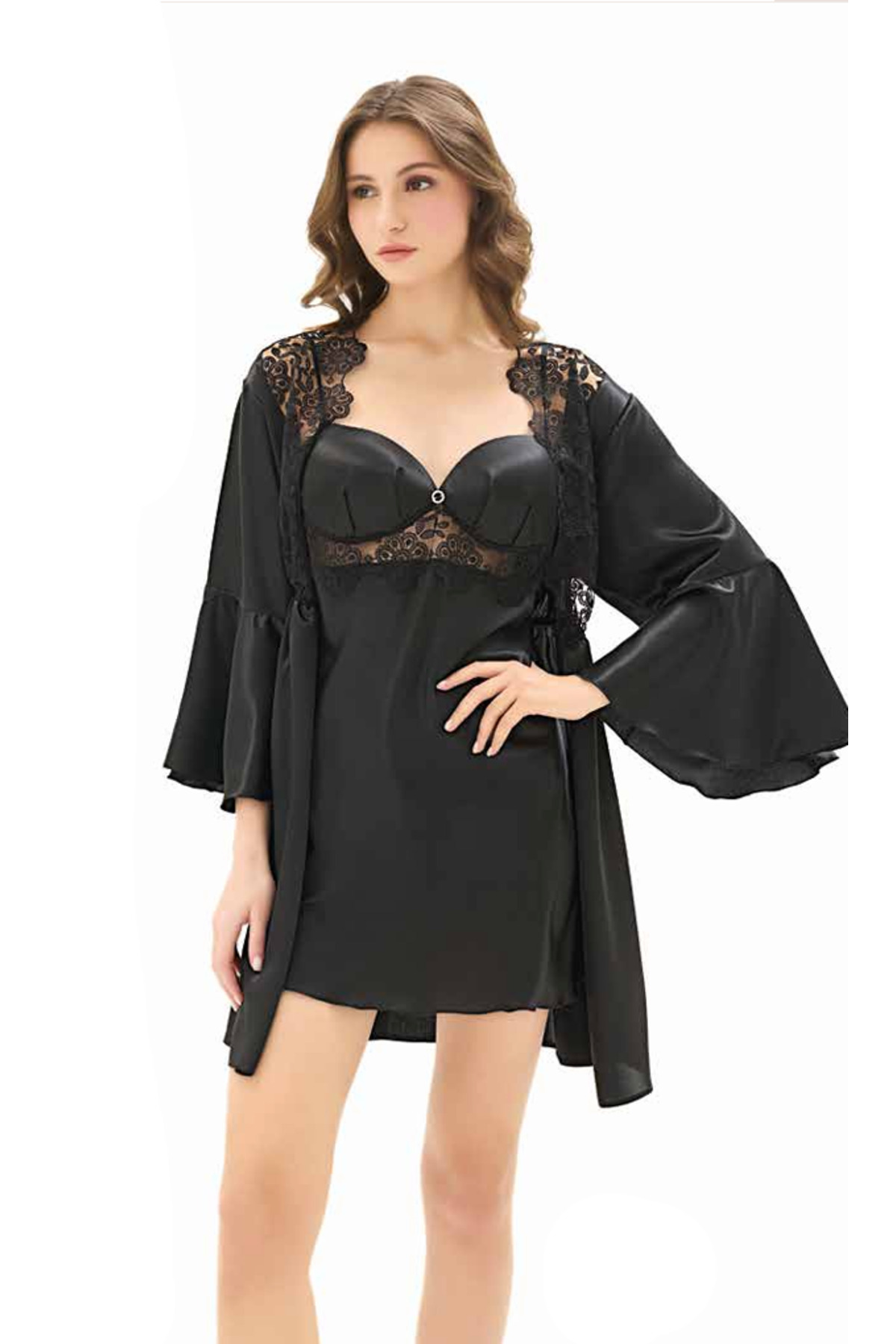 Genel Markalar İç Giyim MOONGİRL Saten Kısa İkili Gecelik Takım