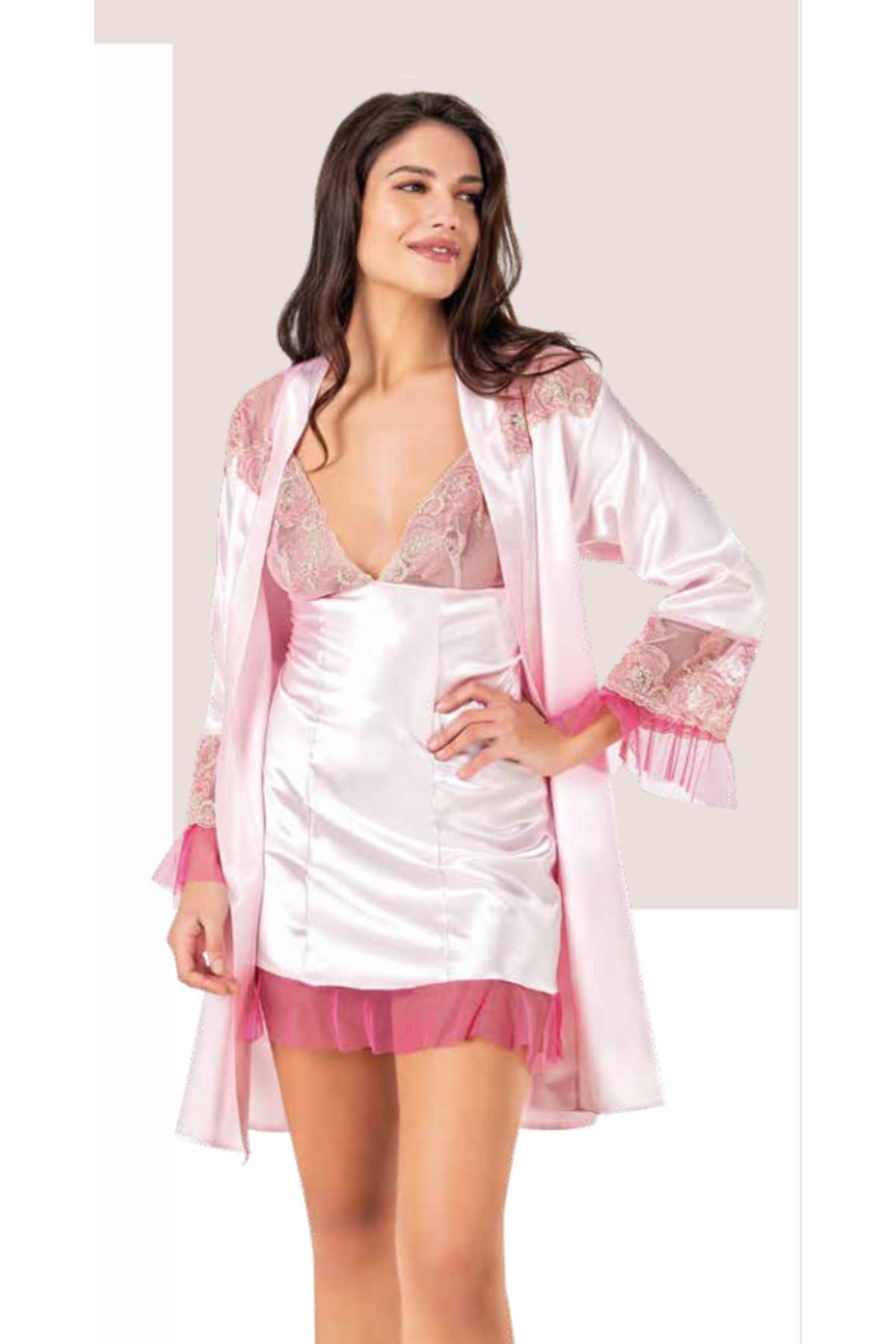 Genel Markalar İç Giyim MOONGİRL Saten Kısa İkili Gecelik Takım