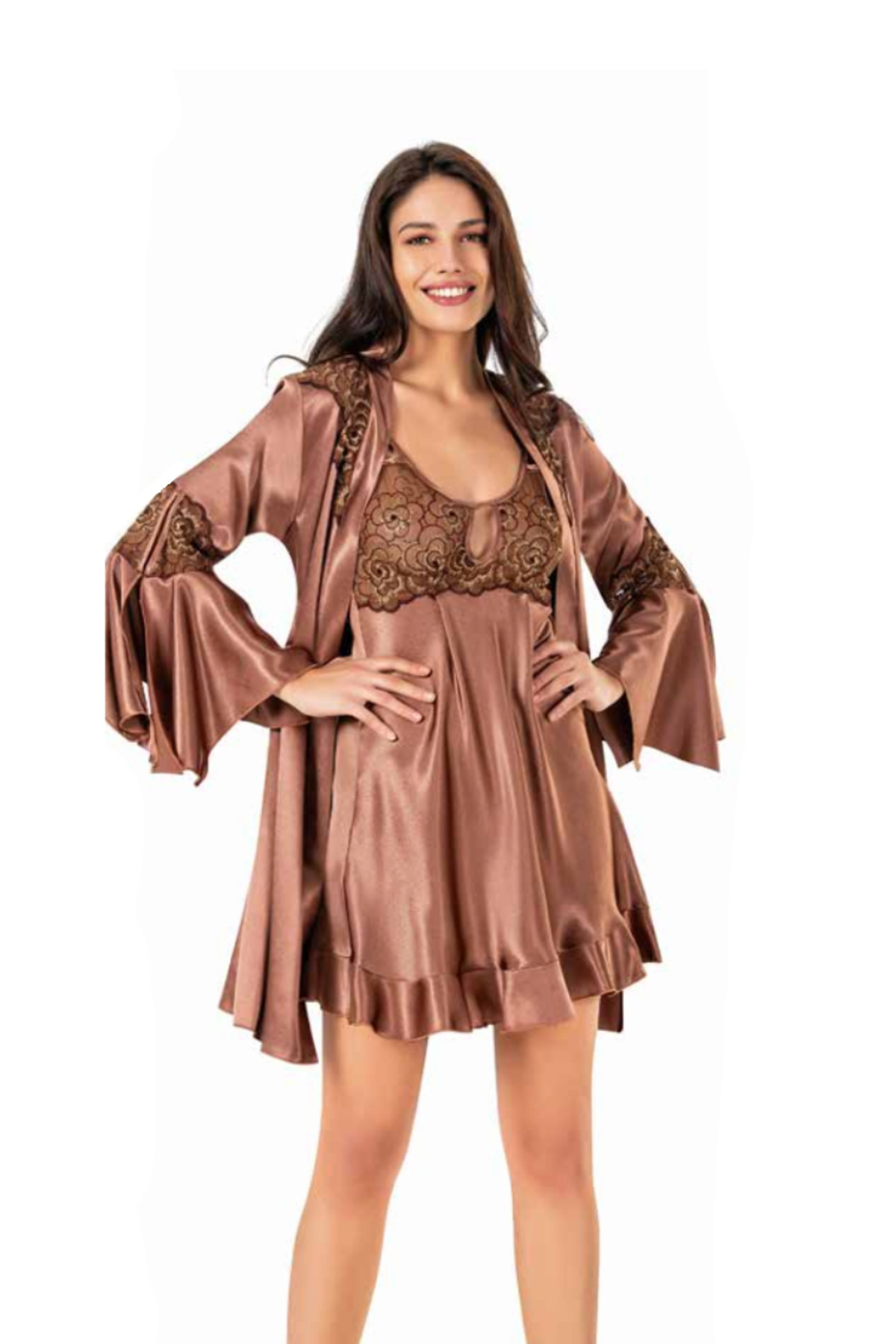 Genel Markalar İç Giyim MOONGİRL Saten Kısa İkili Gecelik Takım