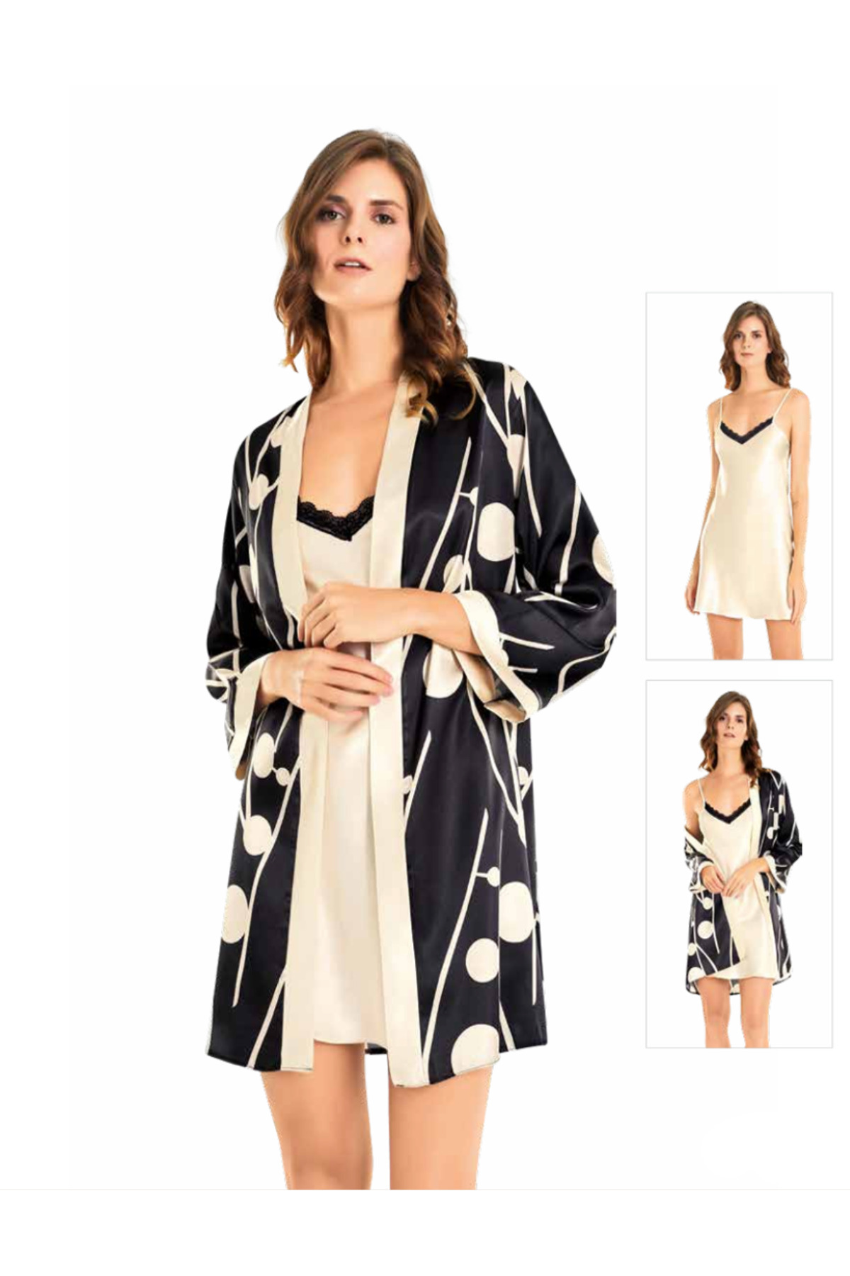 Genel Markalar İç Giyim MOONGİRL Saten Kısa İkili Gecelik Takım