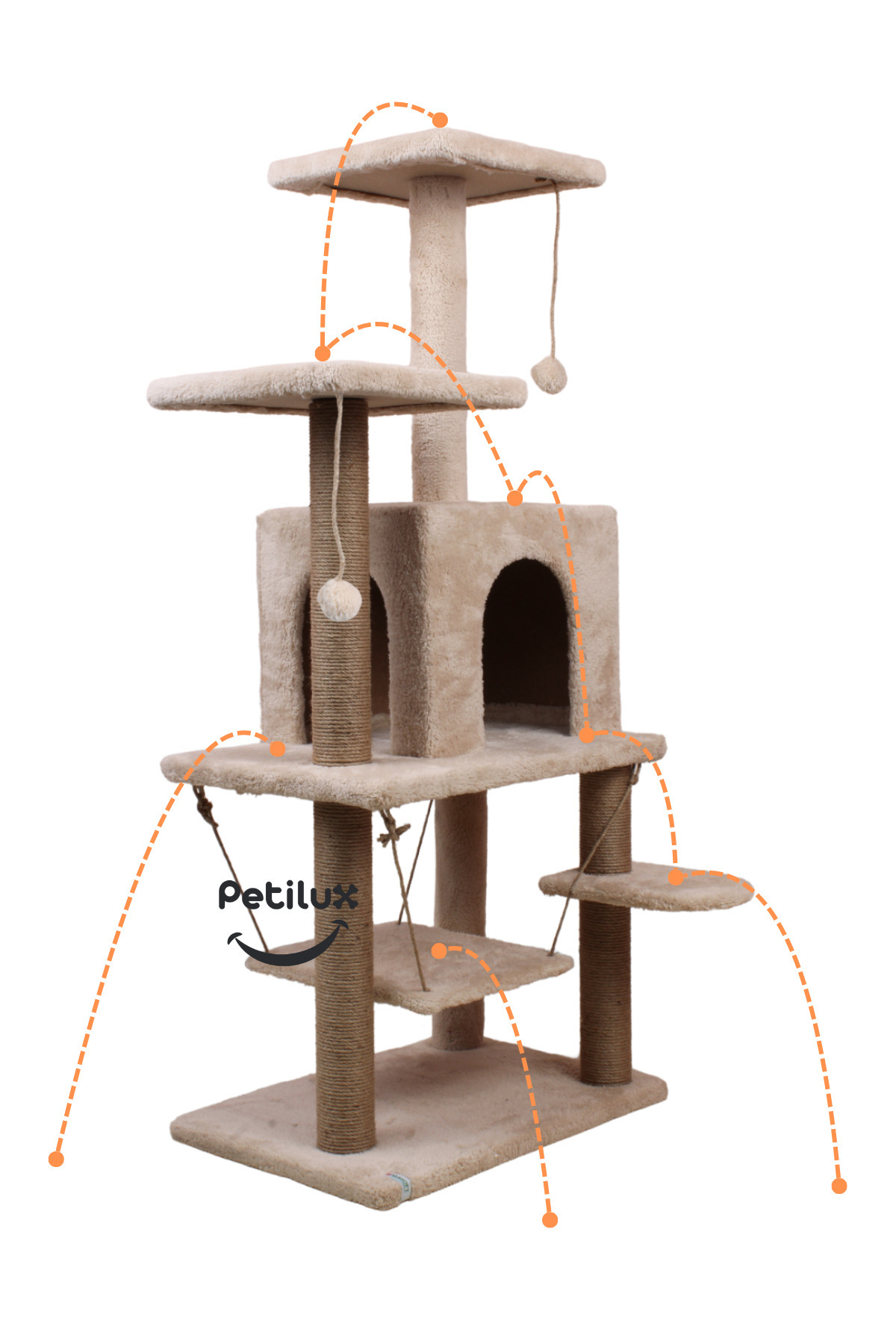 Petilux-Jute Drawstring Welsoft Cat House and Play Platform with Swing Nest 4