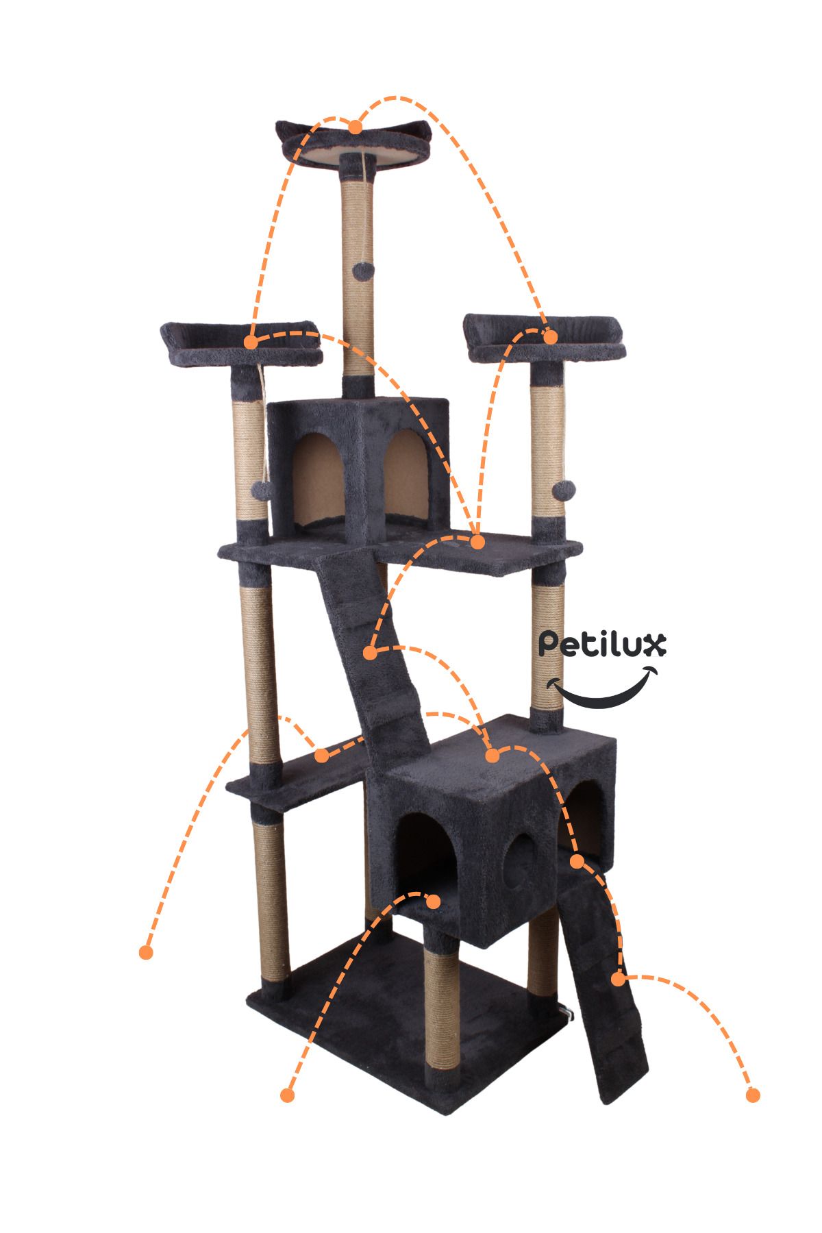 Petilux-New Multi-Storey Cat House with Residence Design Jute Drawstring Scratching Tower and Resting Area 3