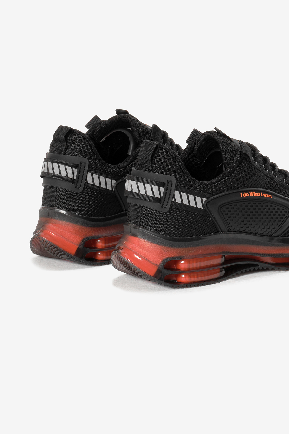Tonny Black  Erkek Siyah Oranj Hava Yastıklı Kalın Taban Triko Spor Ayakkabı - Görsel 5