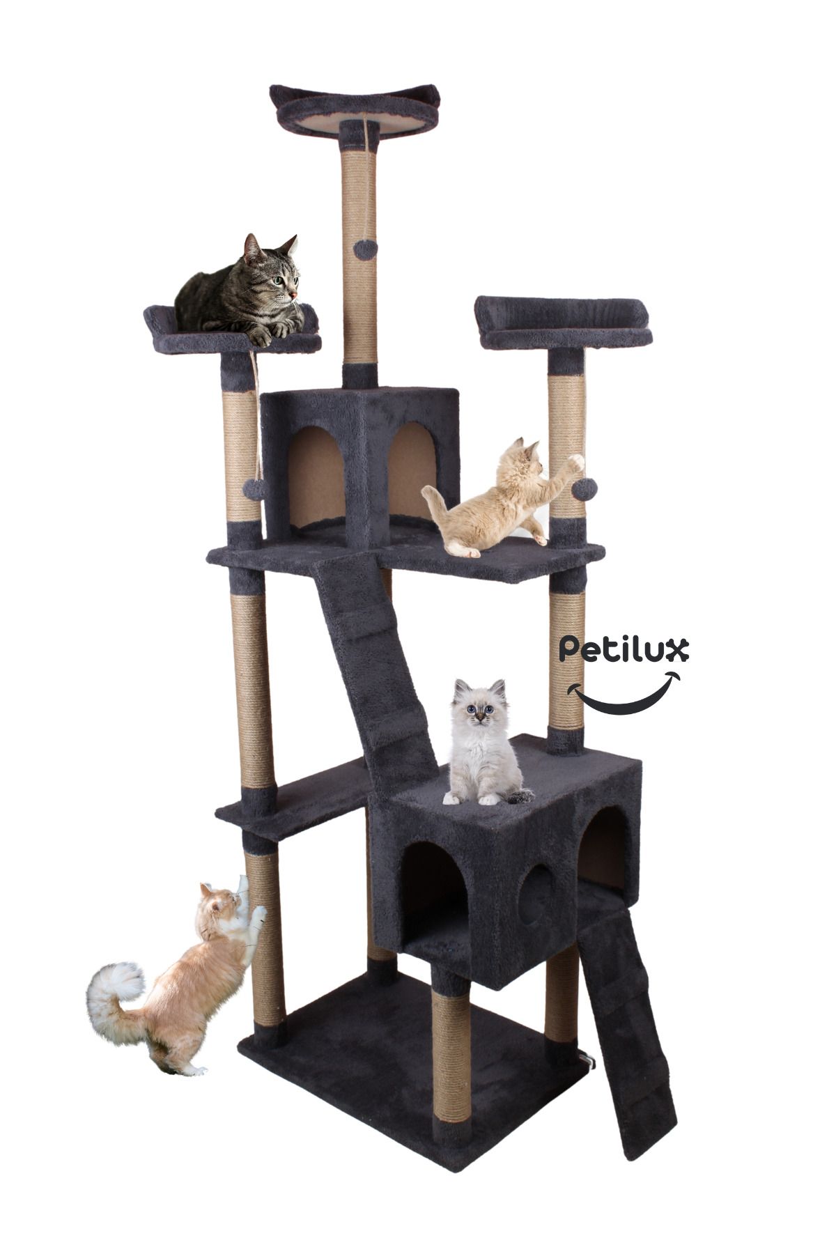 Petilux-New Multi-Storey Cat House with Residence Design Jute Drawstring Scratching Tower and Resting Area 1