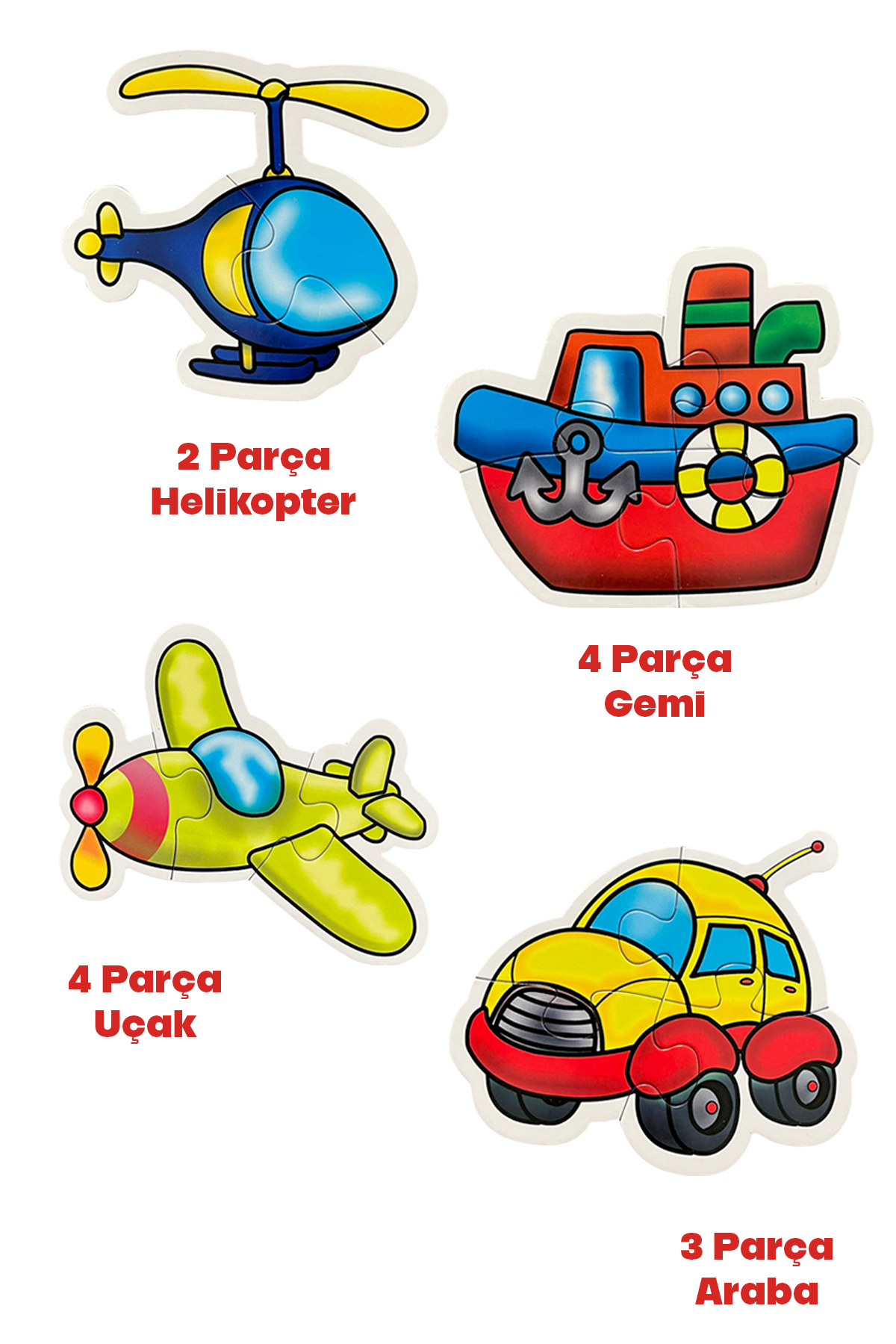 Meleni Toys 13 Parça Taşıt Figürlü Puzzle Seti - Araba Gemi Uçak