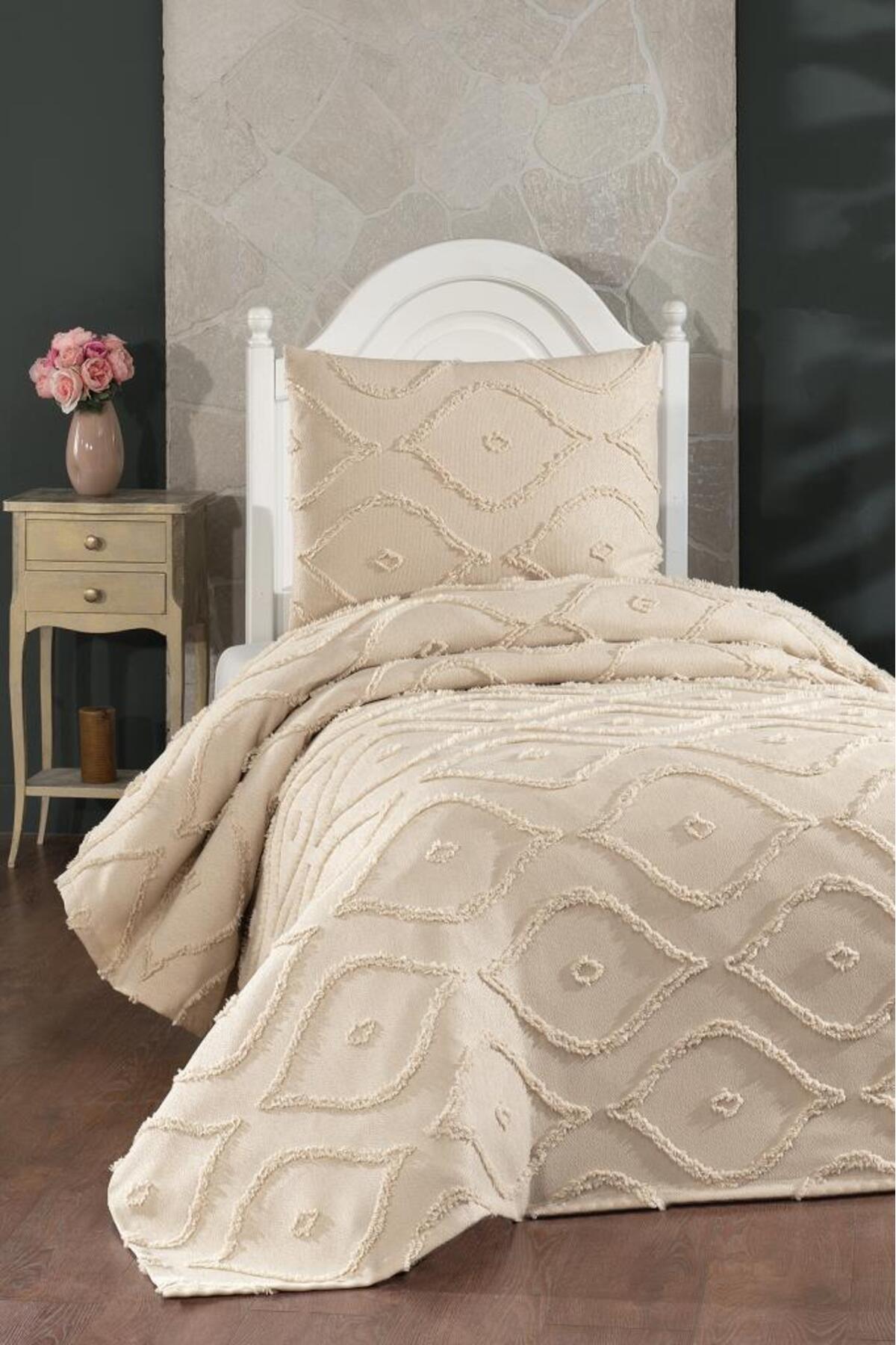 Çeyiz Diyarı Çeyiz Diyarı Pirot 2 Parça Tek Kişilik Pike Takımı Bej