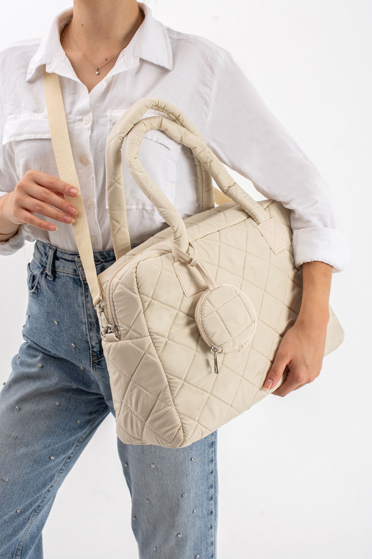 mugalas-Women's Large Size Soft Hand Sleeve and Cross-Use Shoulder Bag Width:45 Length:30 Depth:15 2