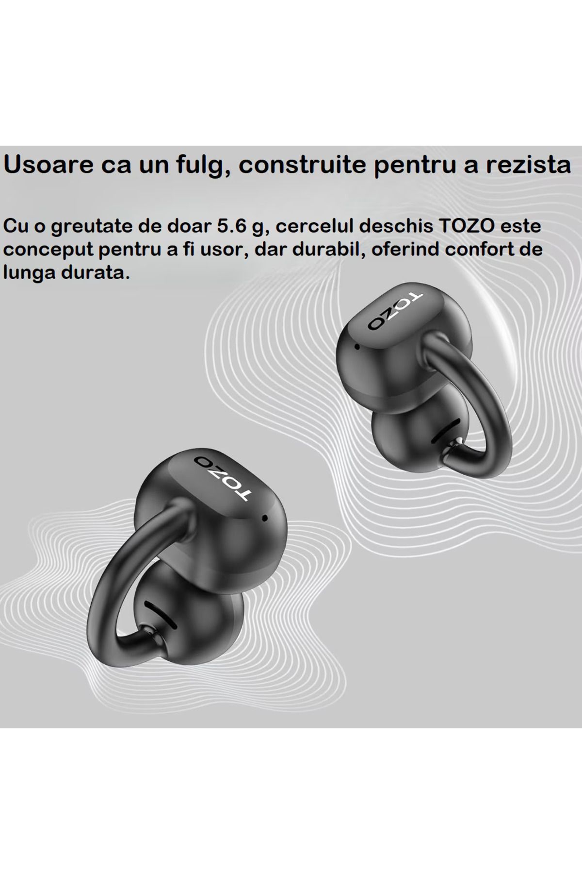 Smart Vibe-TOZO® OpenRhyme - Casti Open Ear Clip, Bluetooth 5.4, Hybrid Adaptive Noise Cancelling, 40 h, Black 7