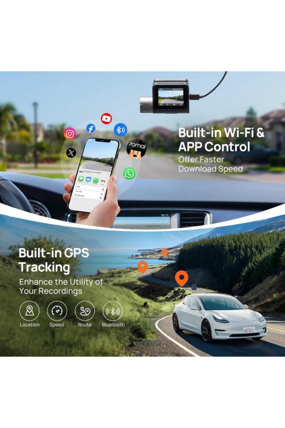 70MAİ-Camera Auto Dash Cam A510, 3K, GPS, Wi-Fi, Display 2" (Black) 5