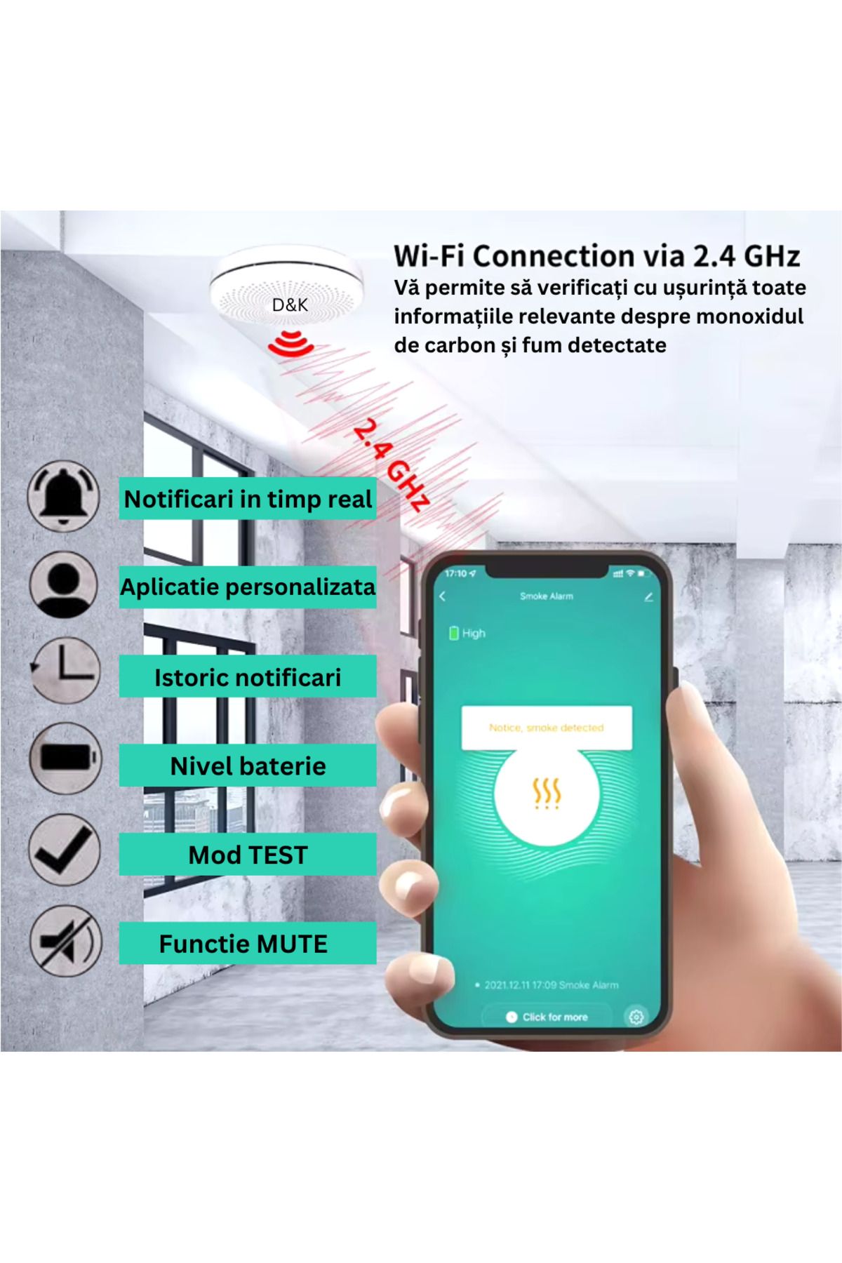 D&K WONDER-Smart 2in1 Smoke & Carbon Monoxide Detector WiFi, Smart Life/Tuya, 85dB Alarm, 10 Year Battery 9