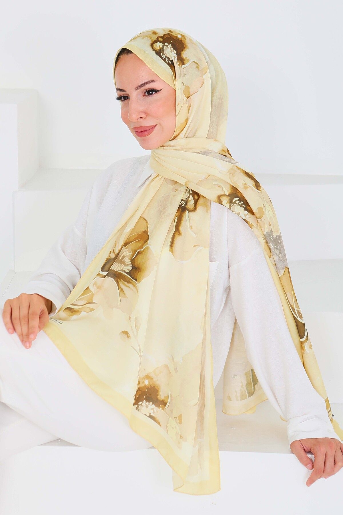 TOFİSA-Patterned Bamboo Square Shawl Sari - 27526 4