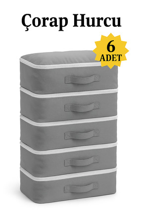 YELLOW STARY HOME DECOR (6 adet) Çorap Hurcu Gri Kumaş Organizer Fermuarlı Sa...