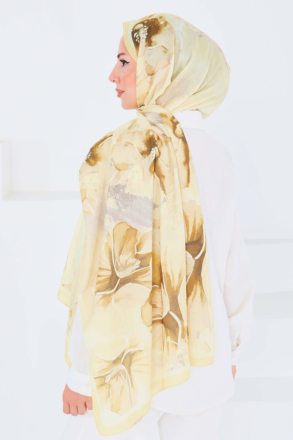 TOFİSA-Patterned Bamboo Square Shawl Sari - 27526 2