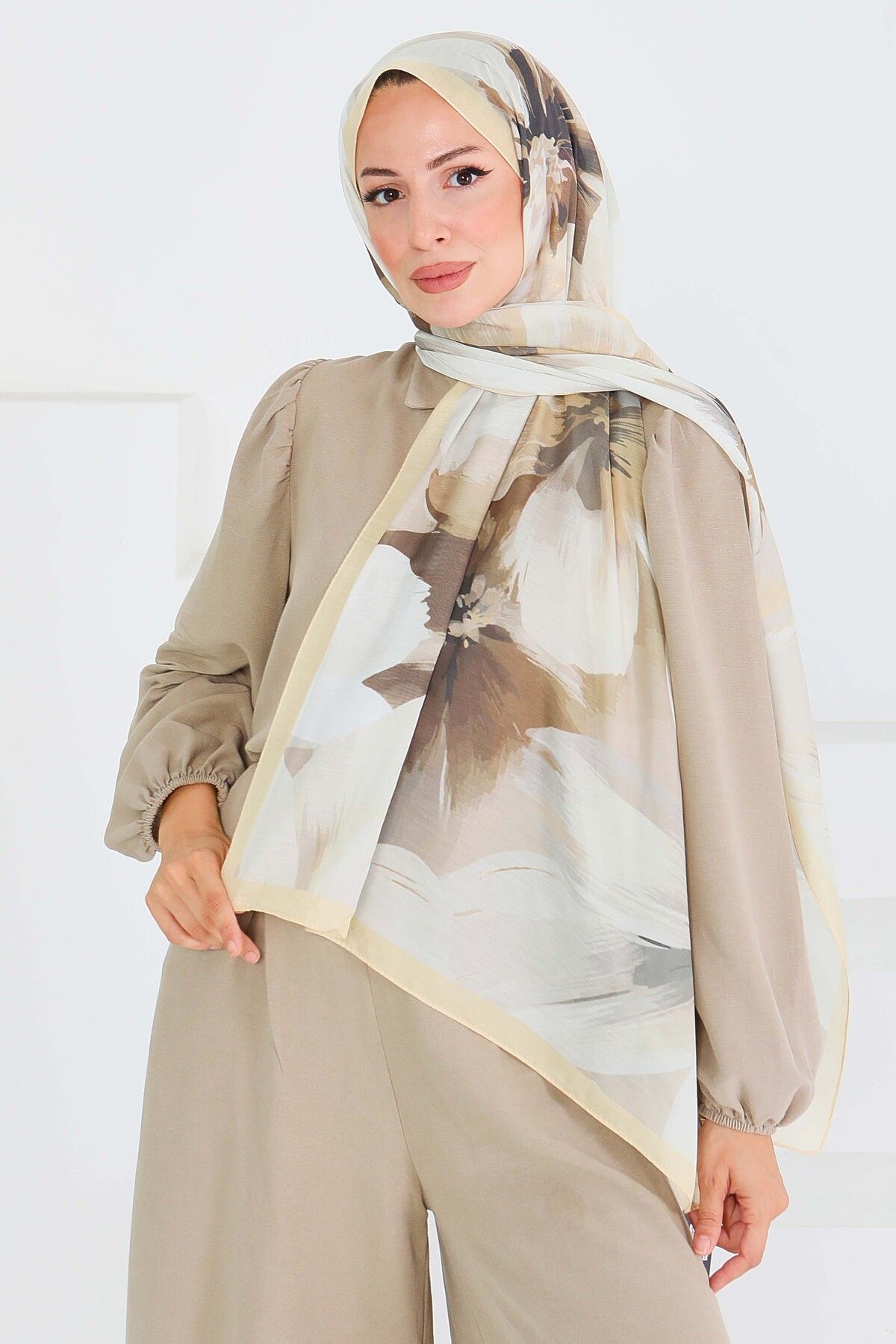 TOFİSA-Patterned Bamboo Square Shawl Sari - 27524 4