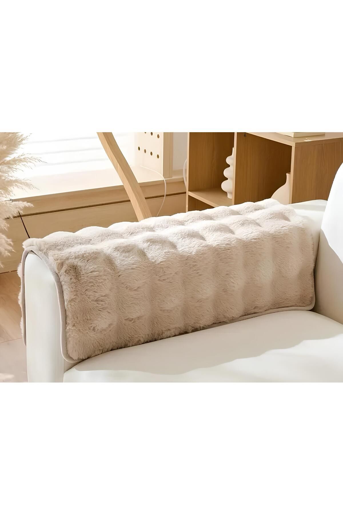 MER HOME-Thick Diamond Patterned Embossed Rabbit Plush Armrest (1 Piece) 70X 70cm Size (Stone) 1