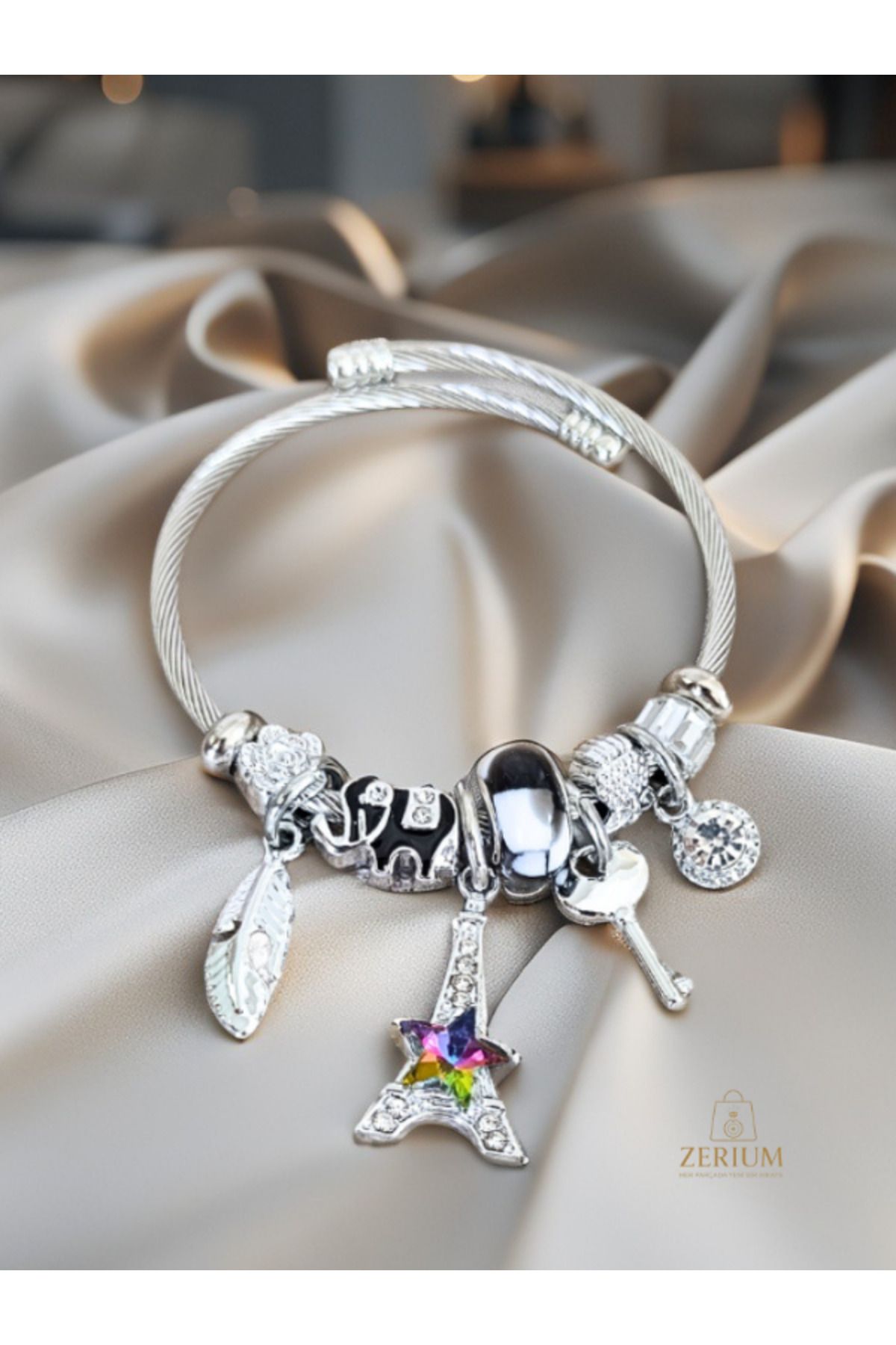 ZERİUM-Modern Steel Stylish New Generation Design Charm Bracelet Eiffel Tower 2