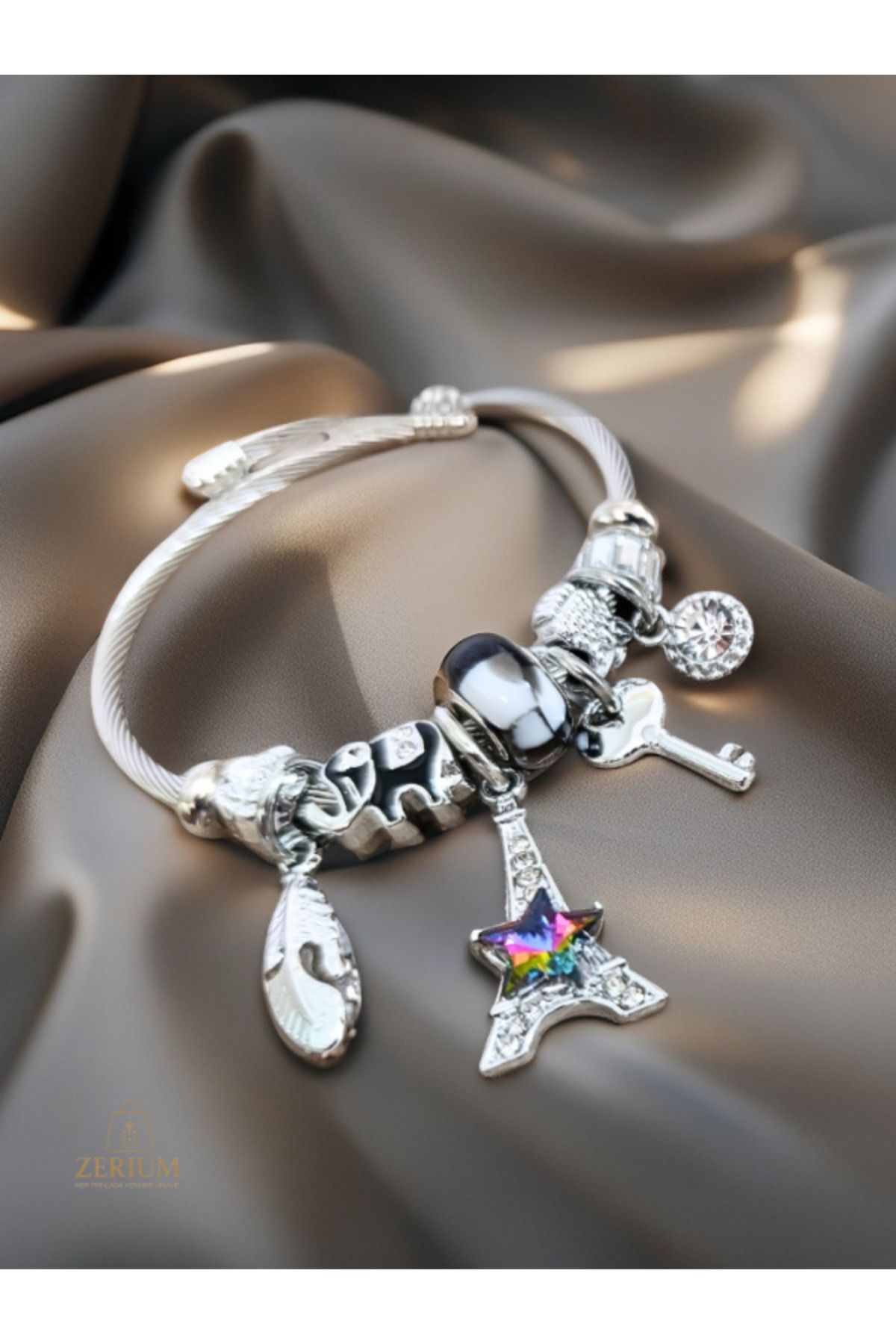 ZERİUM-Modern Steel Stylish New Generation Design Charm Bracelet Eiffel Tower 3