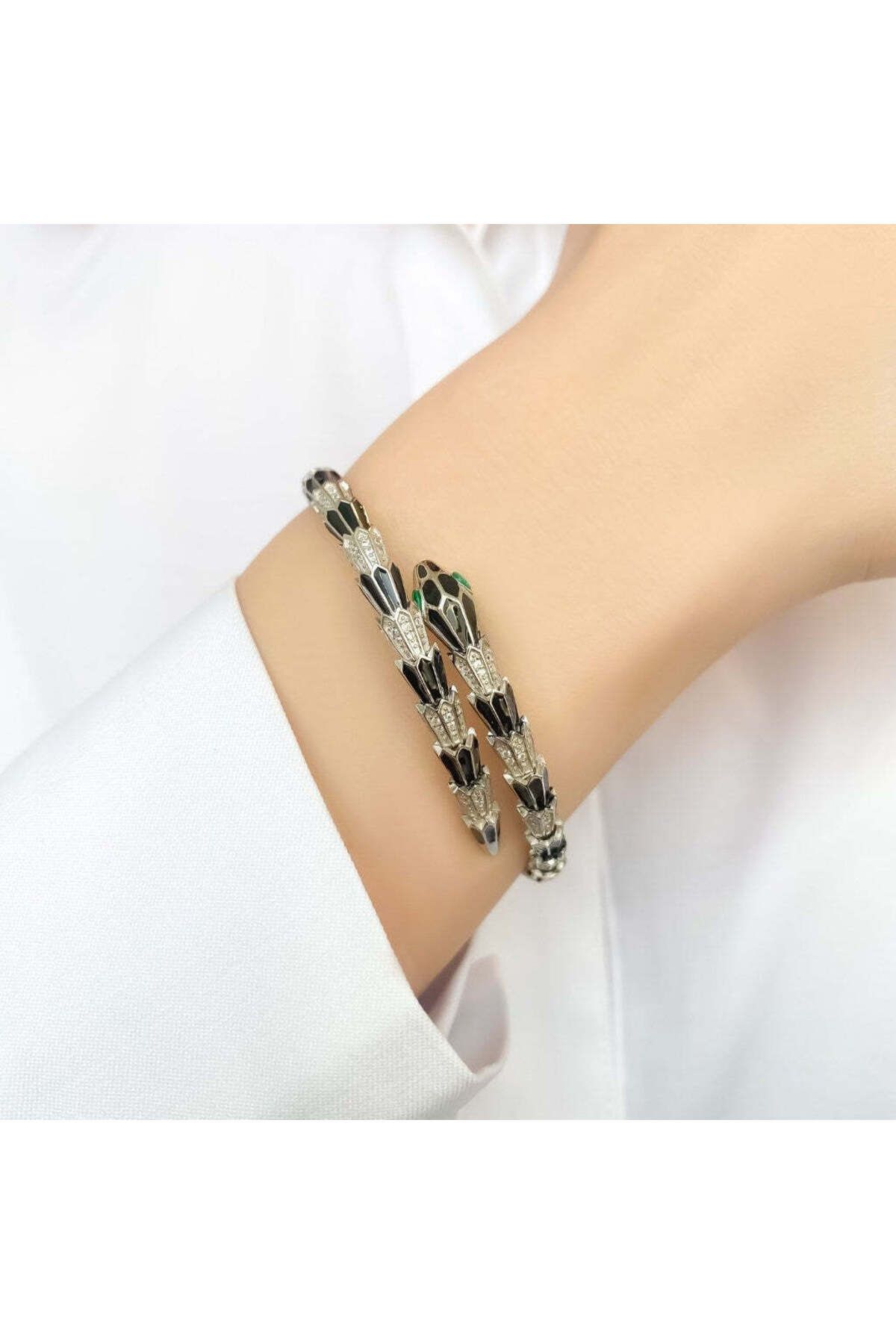 Bijuteria SORELLY-Fixed Silver Snake Bracelet with Enamel 2