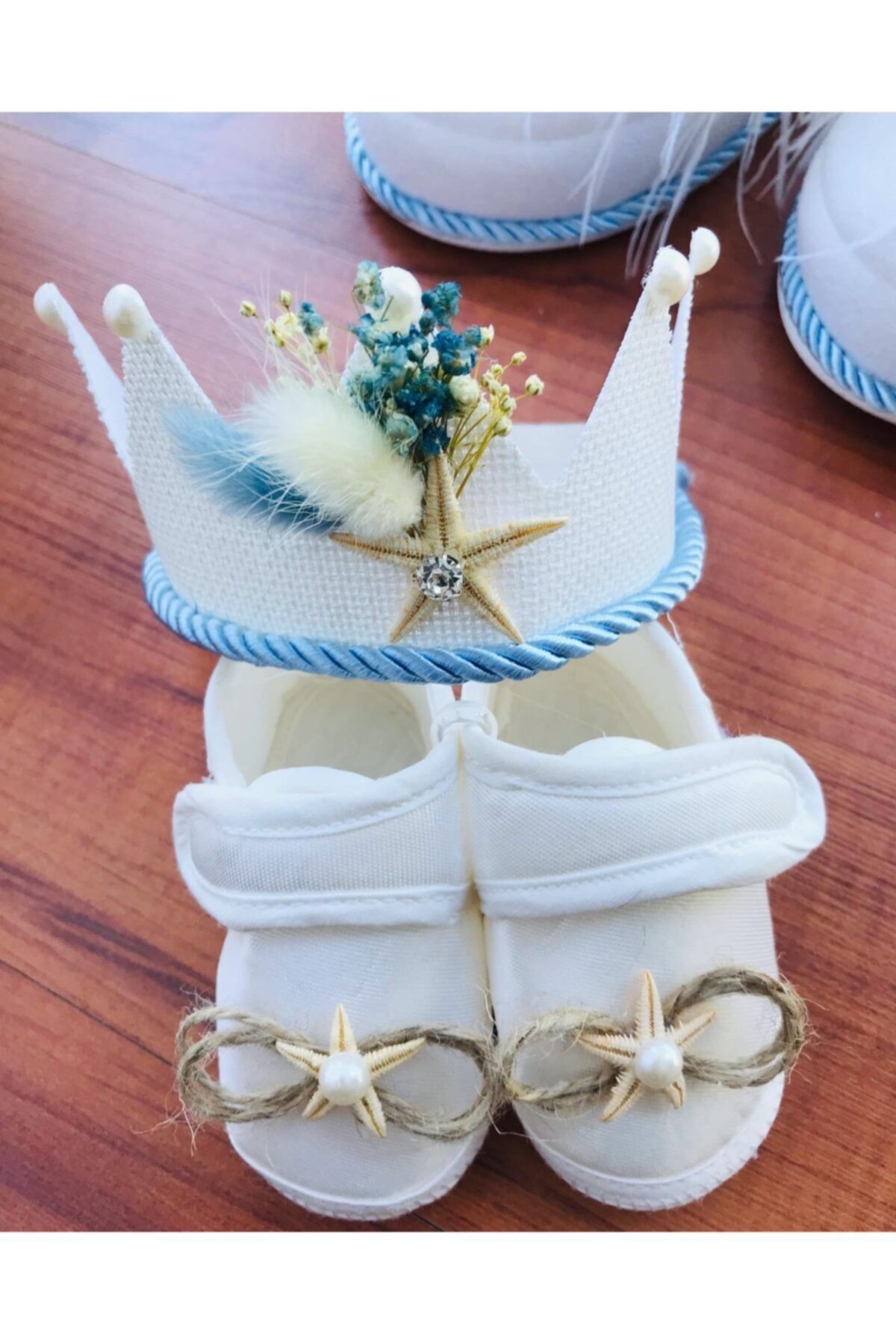 Stilo Kadın Deniz Yıldızlı Tomurcuklu Lohusa Seti , Erkek Prens Taç , Yenidoğan Ayakkabı fotoğrafı 2 (önizleme)
