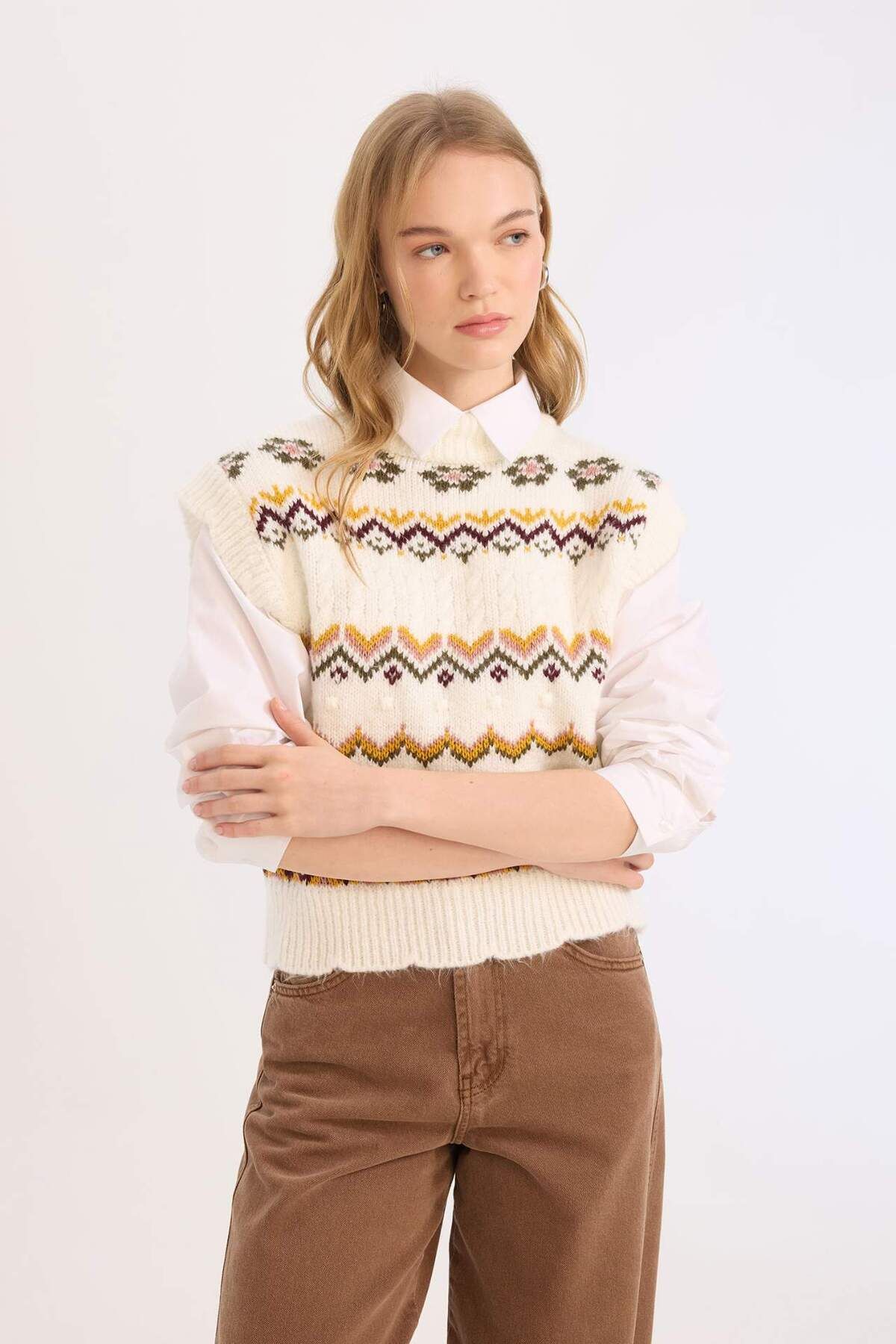 DeFacto-Coool Oversize Wide Fit Half Turtleneck Sweater Sweater E2004Ax24Cw 5
