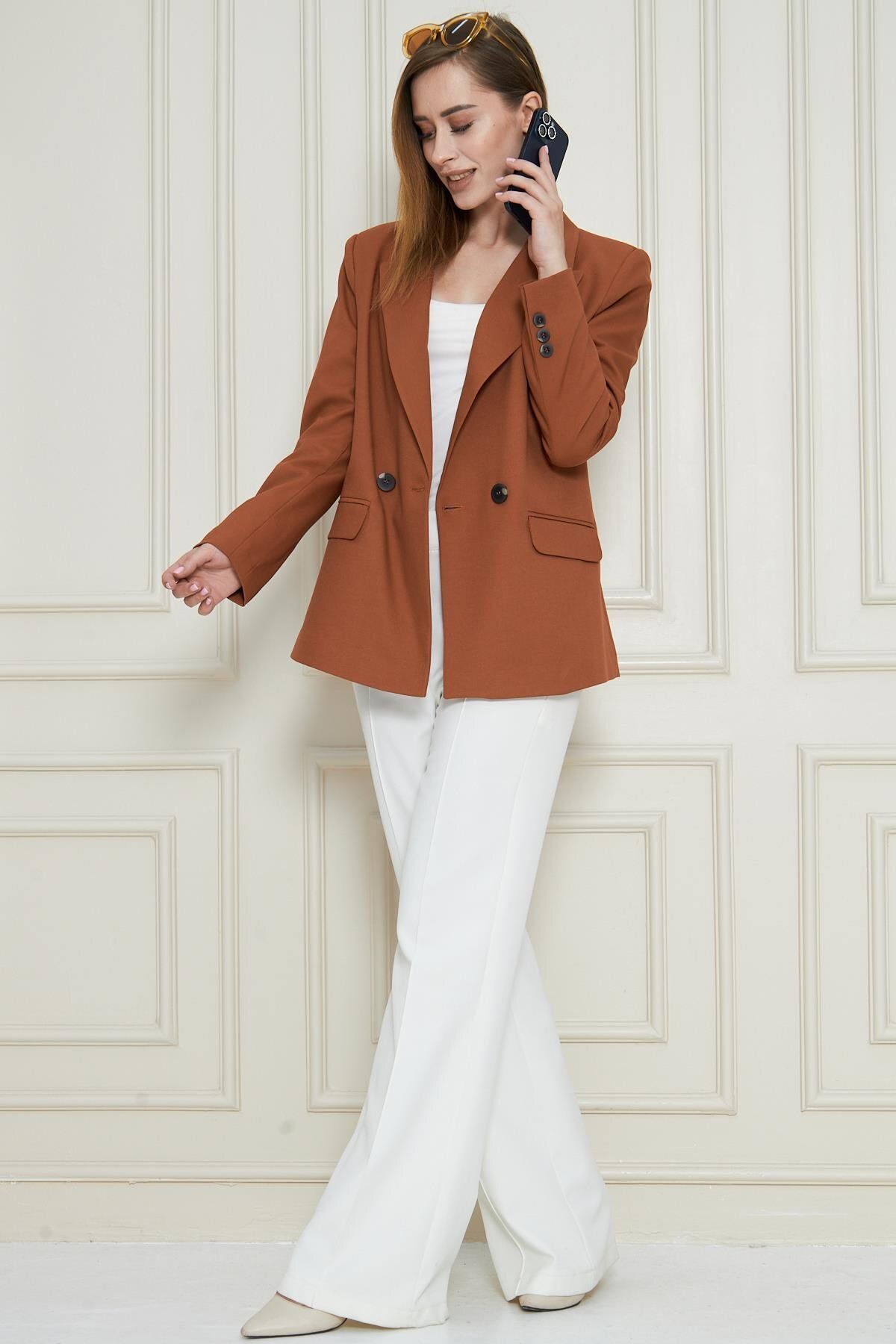 LOVELF-2 Button Double Breasted Polyviscose Jacket Tile 4