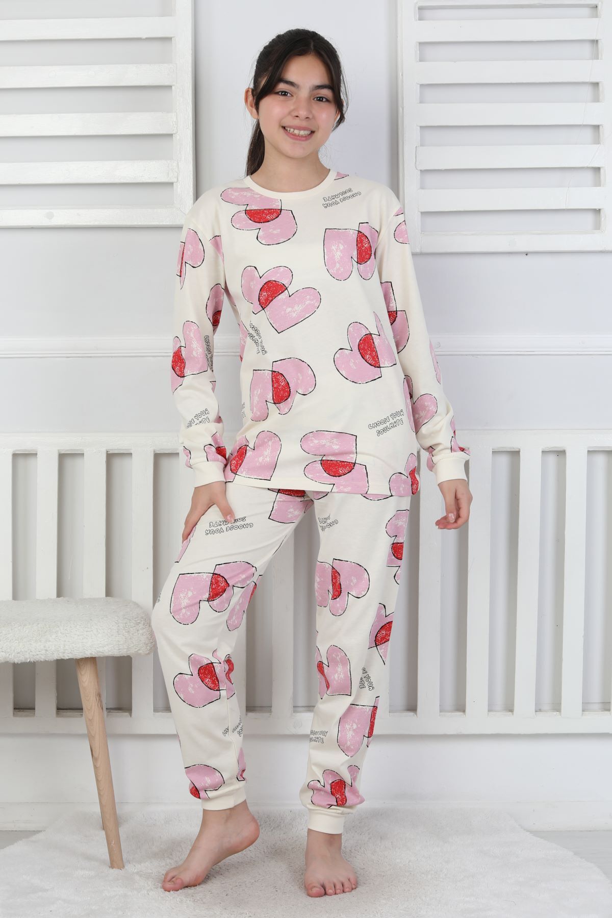 zuzunga Tangled Hearts Desenli Kız Çocuk Pijama Takımı 8-13 fotoğrafı 6 (önizleme)