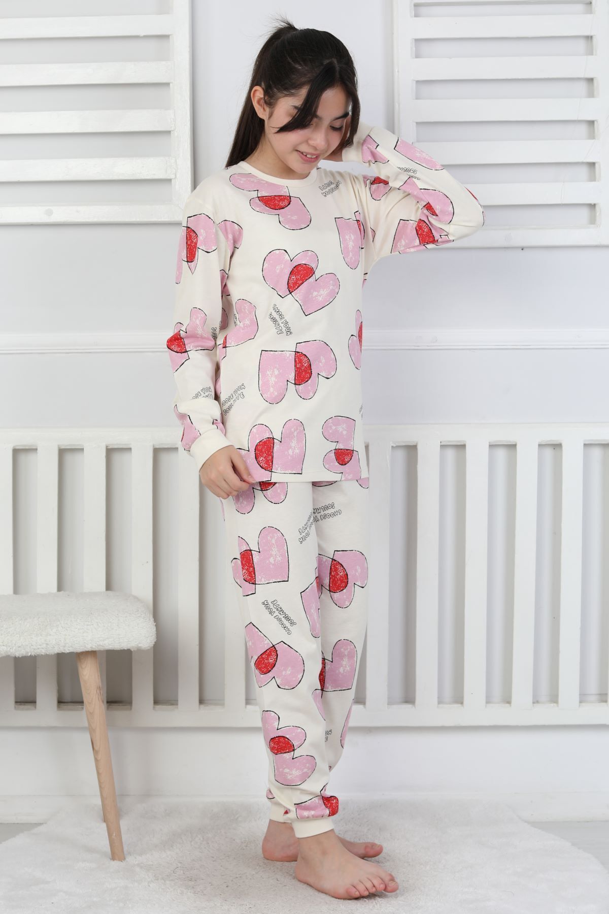 zuzunga Tangled Hearts Desenli Kız Çocuk Pijama Takımı 8-13 fotoğrafı 2 (önizleme)