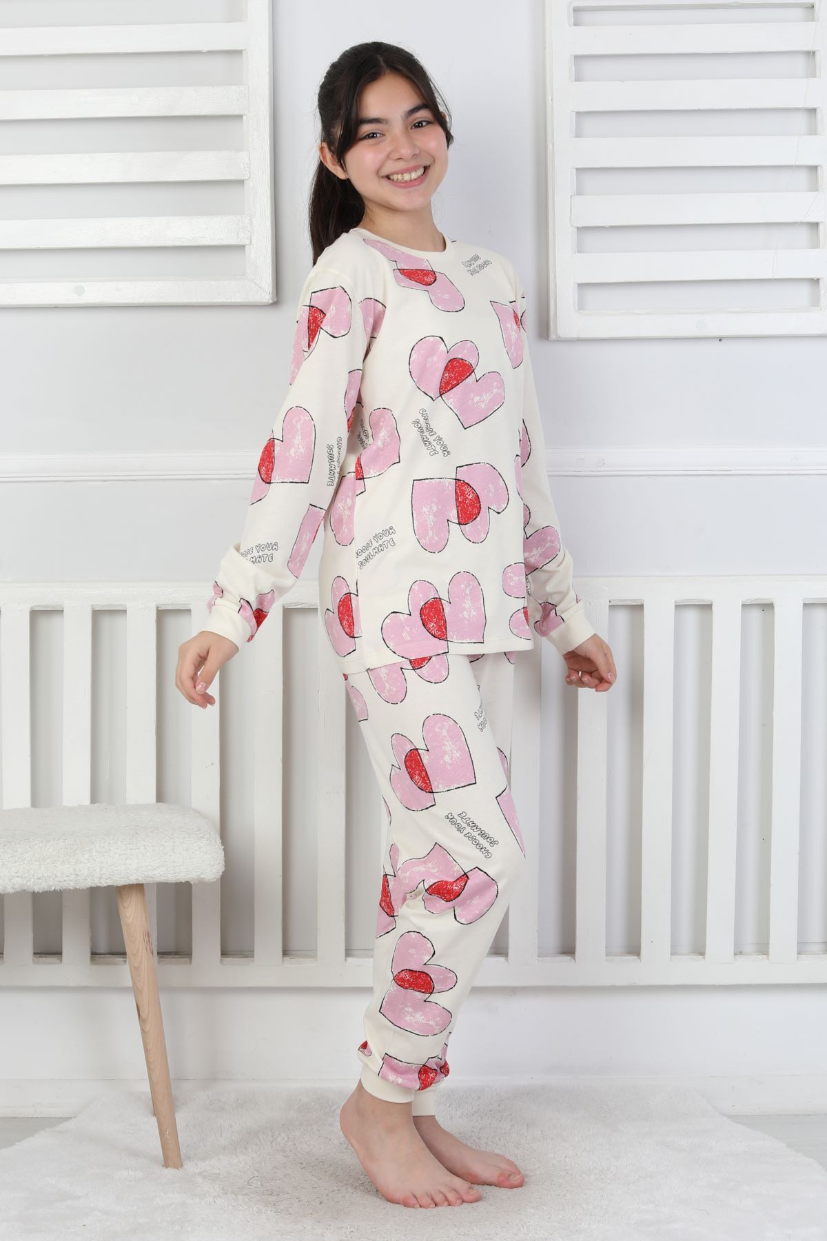 zuzunga Tangled Hearts Desenli Kız Çocuk Pijama Takımı 8-13 fotoğrafı 3 (önizleme)