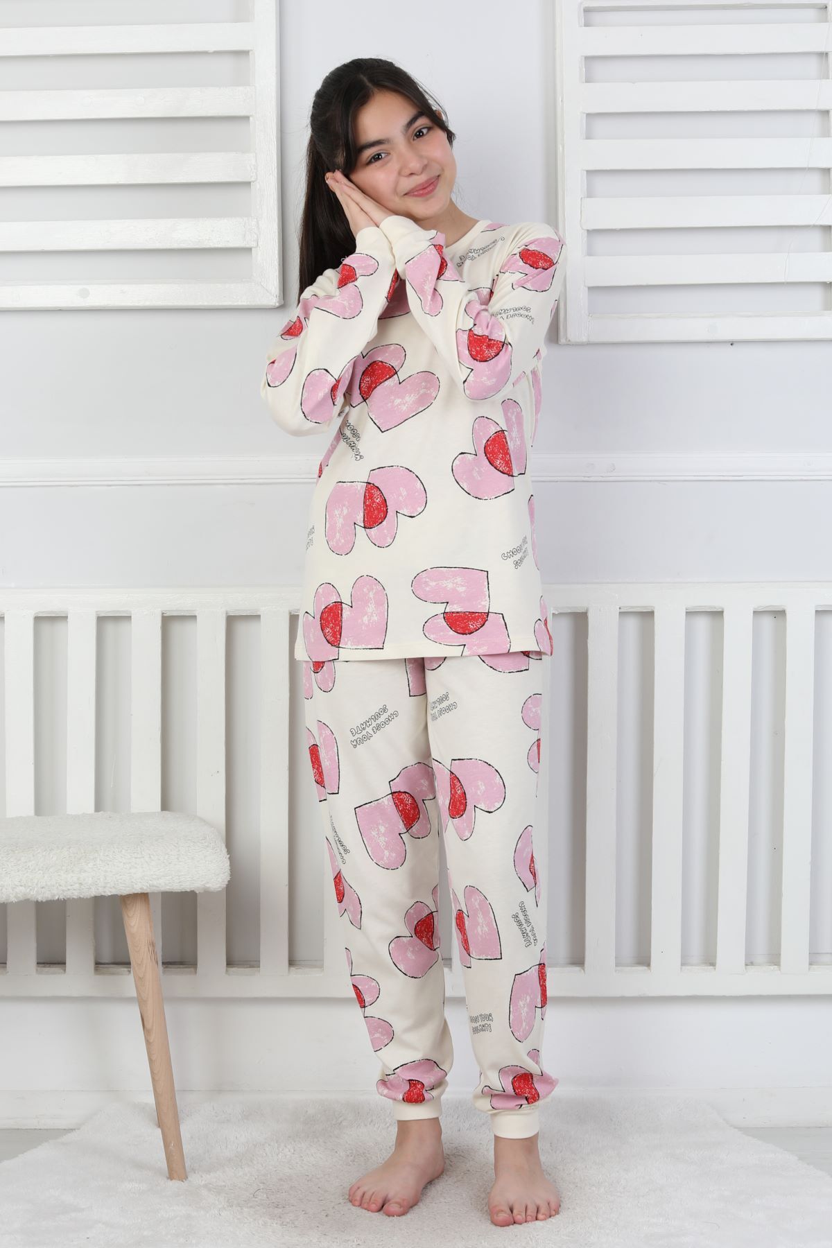 zuzunga Tangled Hearts Desenli Kız Çocuk Pijama Takımı 8-13 fotoğrafı 4 (önizleme)