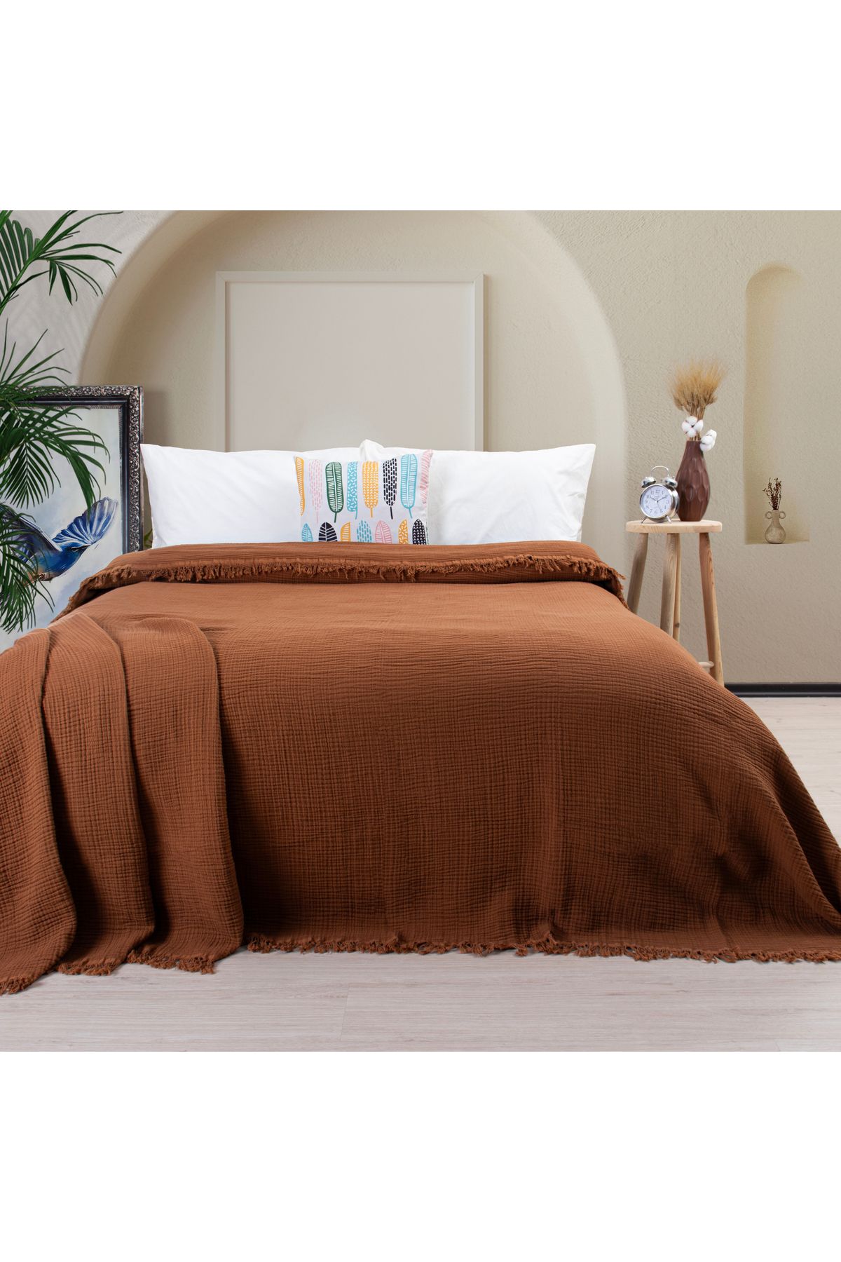 Püskül Tekstil-Luxury Muslin Bedspread Double Extra Large - Soft, Thin Pique, Summer Throw Blanket 1