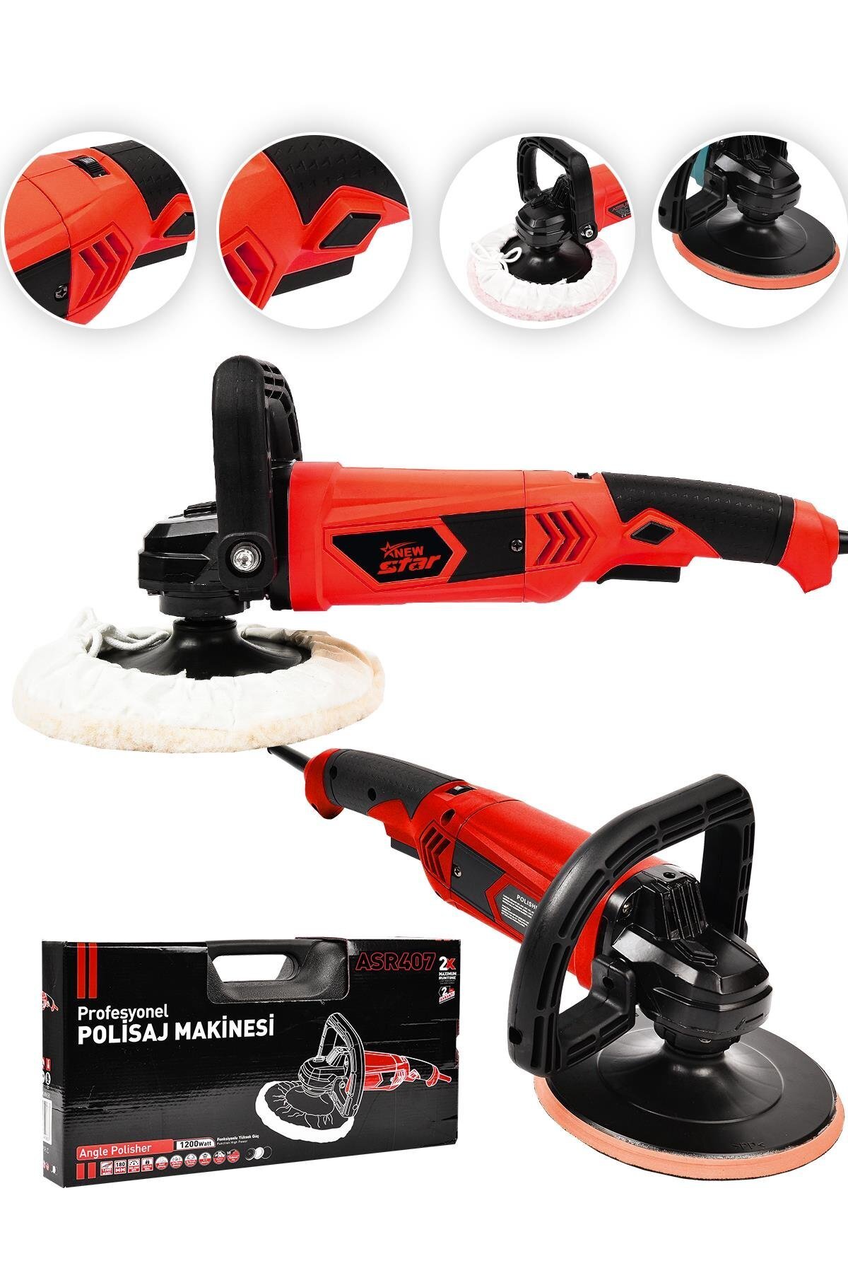 Newstar New Star 180mm Devir Ayarlı Polisaj Makinesi Kırmızı