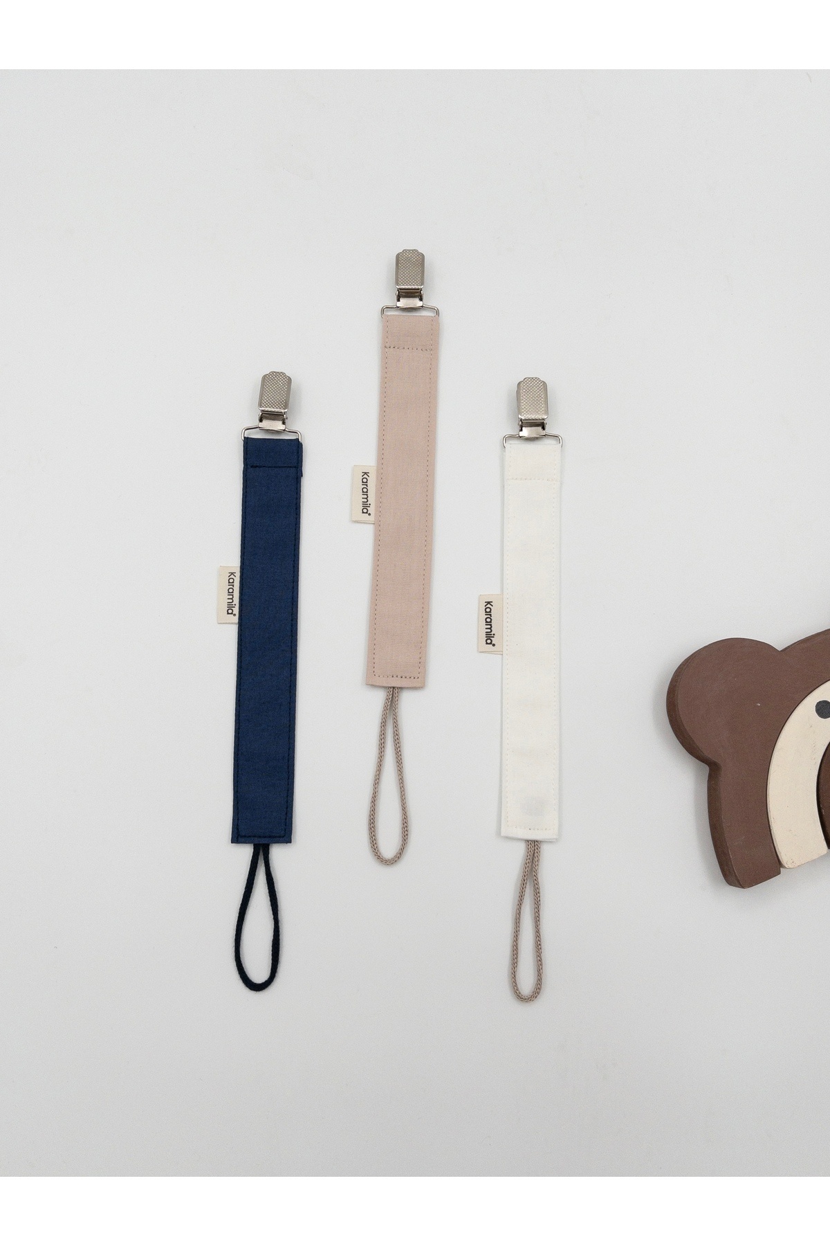 KARAMİLA 3’lü Set Bebek Emzik Askısı - Emzik Zincir i- Lacivert Beyaz Bej fotoğrafı 2 (önizleme)