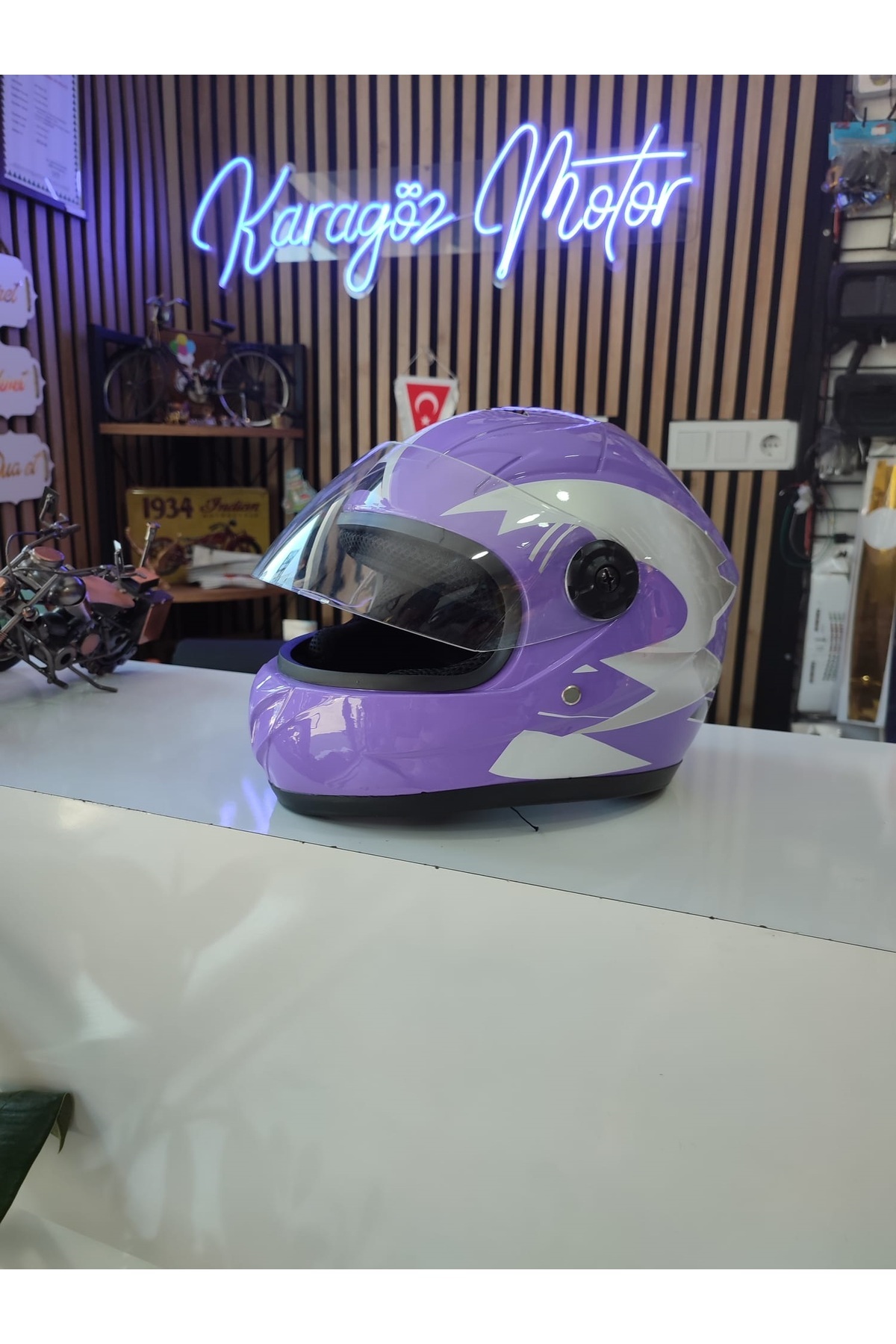 karagöz motor Tam kapalı çocuk kaskı mor