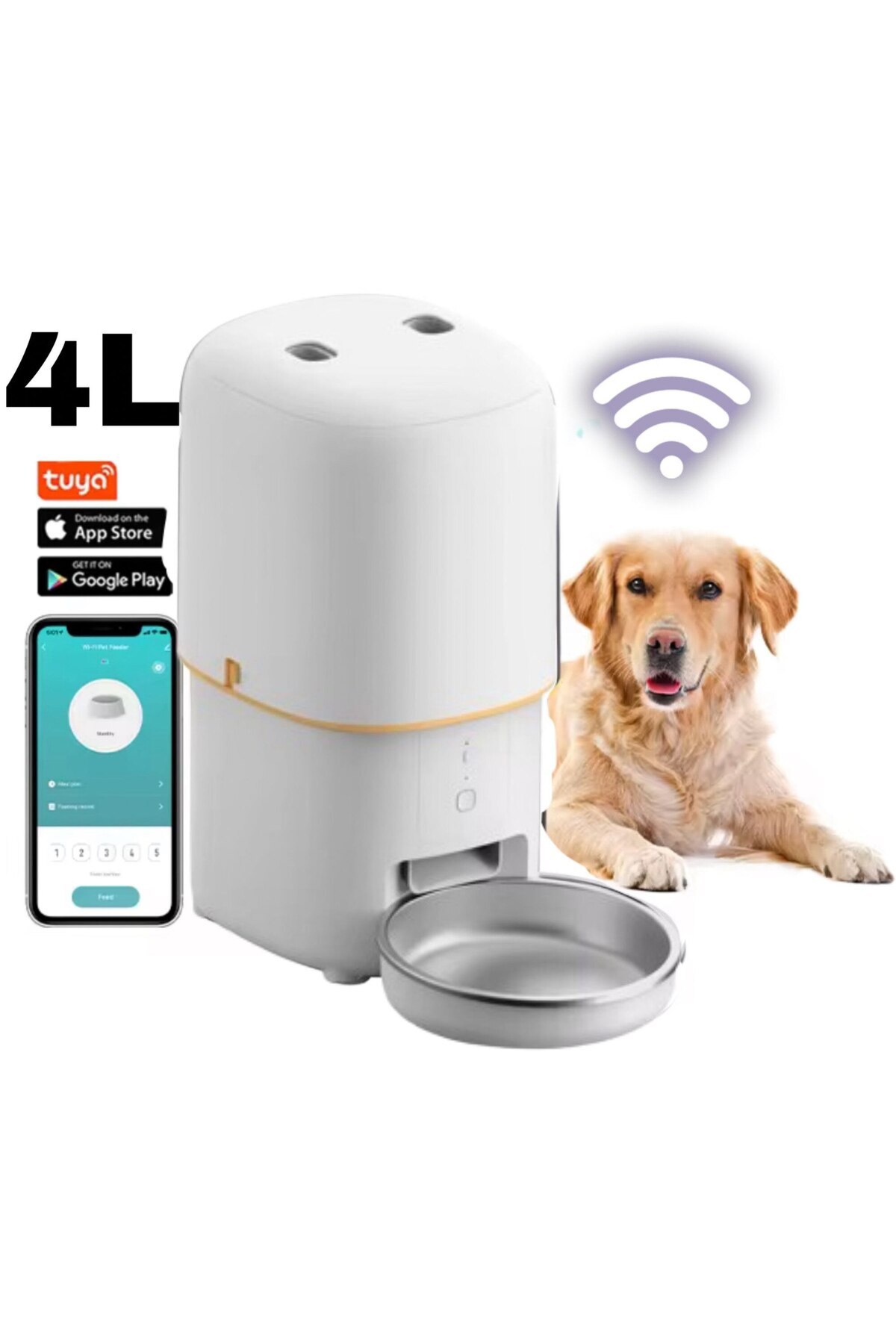 AMYMAT-Smart Automatic Feeder/Dispenser 4L for Dogs and Cats, WiFi, Tuya App Control, Programmable Portioni 4