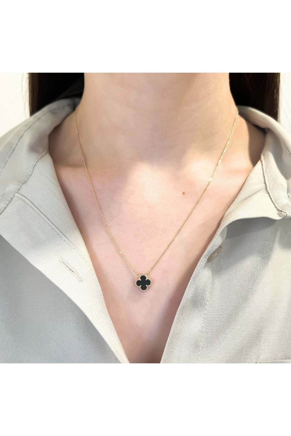 Bijuteria SORELLY-Lant Aur 14k Floare Onix 8mm Alb 5