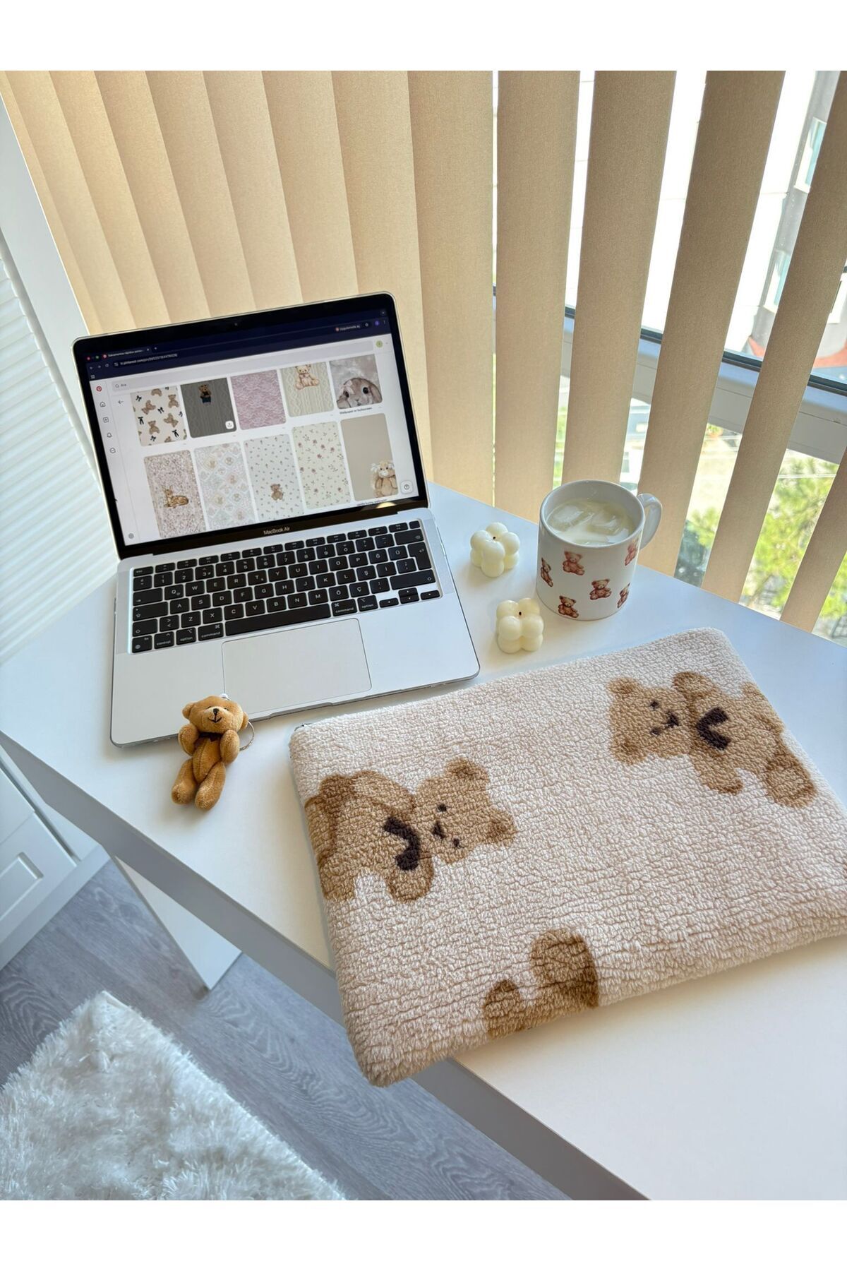luckyjoys Ayıcık Desen Peluş Laptop Çantası/Tüm İnçler İçin Tablet