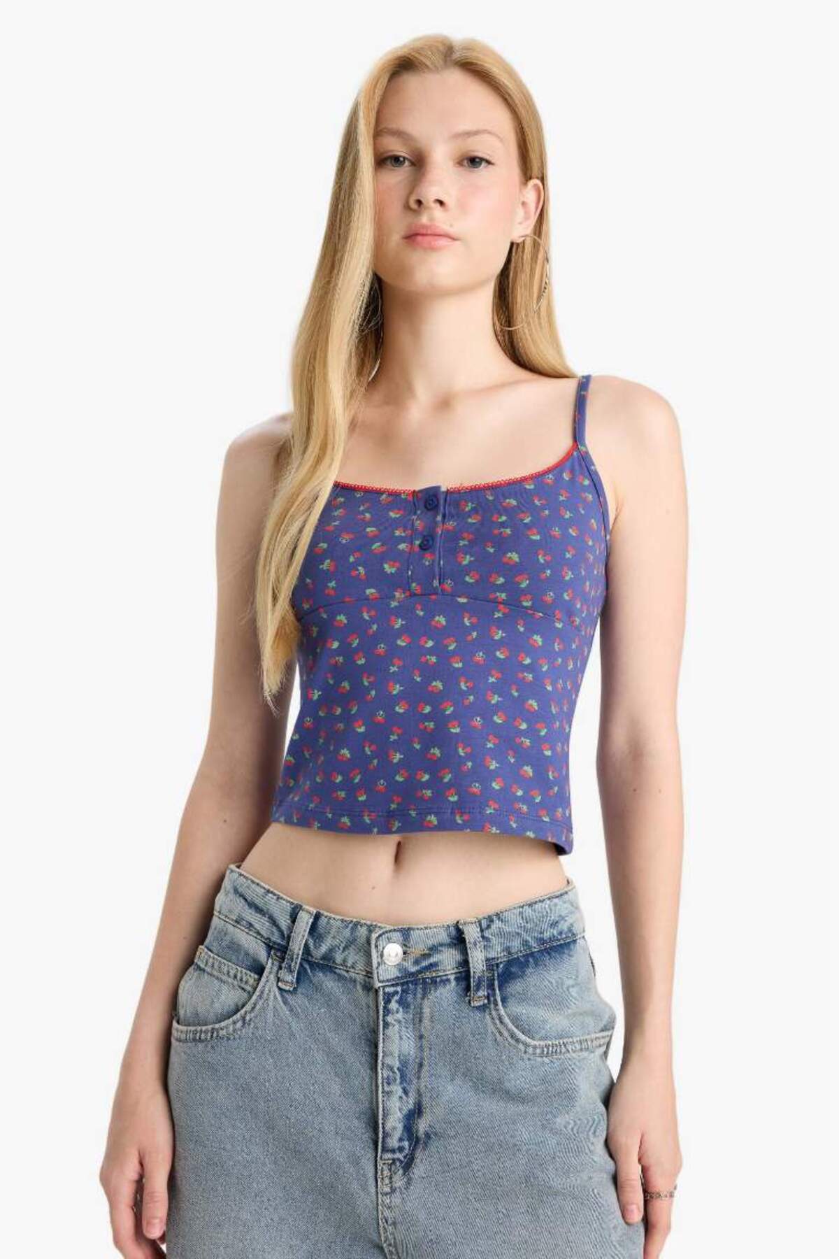 DeFacto-New Season Coool Fitted Fruit Patterned Buttoned Collar Undershirt 3
