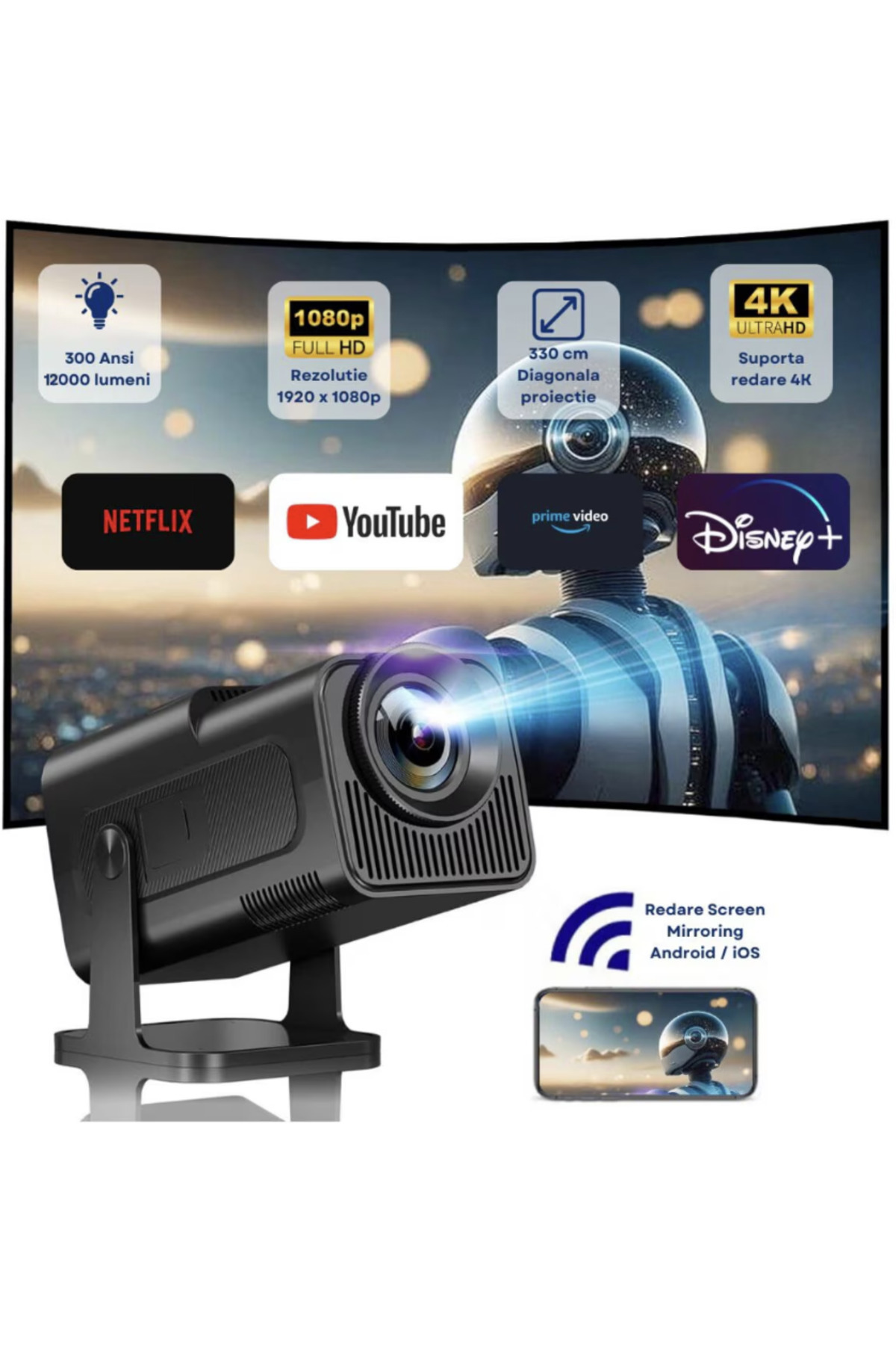 N2L Store-N2L Store® Portable Video Projector, Android 11, 4K, 12000 lumens, with 2 controllers included 3