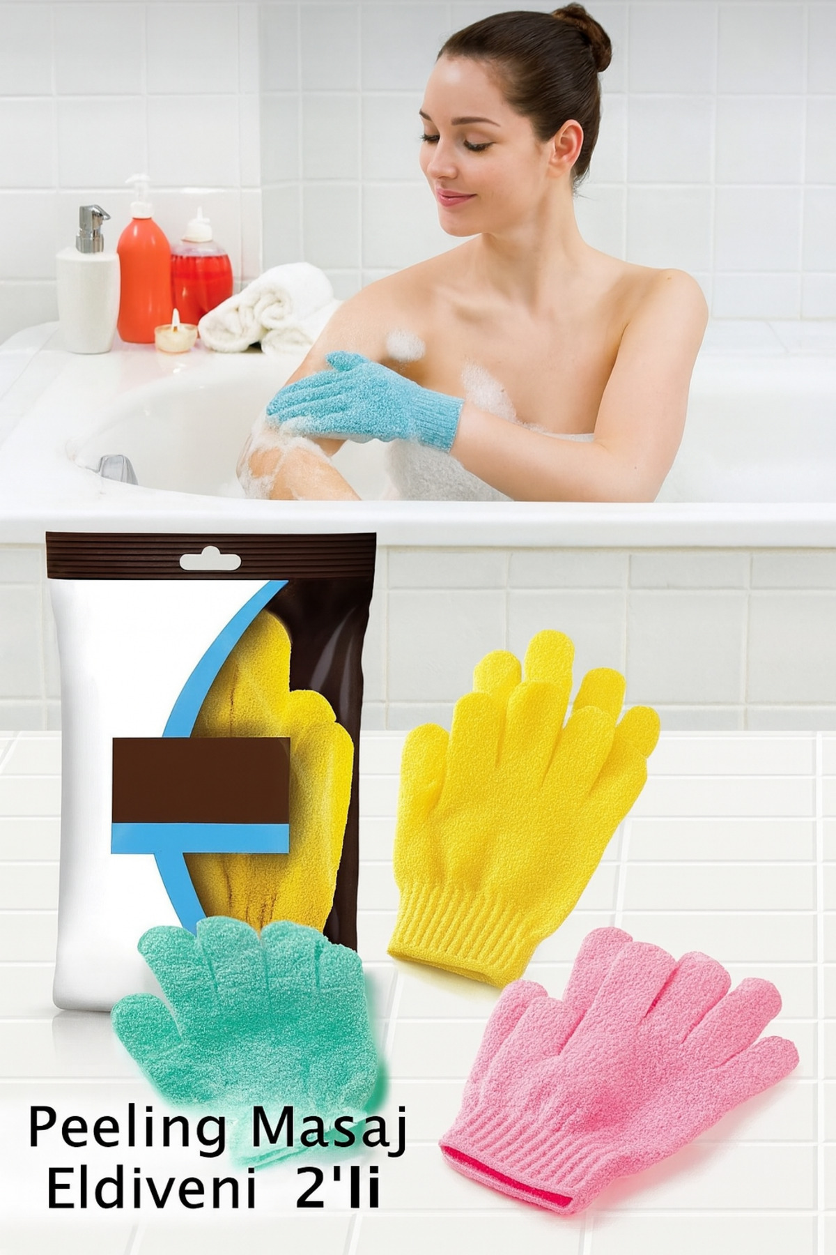 BLUE SİDE 2’li Banyo Ve Peeling Kir Çıkarıcı Eldiven Ölü Deri Atıcı Eldiveni Vucüt Duş Kese Eldiveni