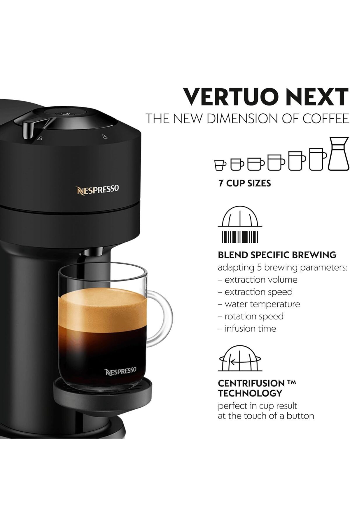 Nespresso-Vertuo Next Automatic Pod Coffee Machine with Milk Frother for Espresso, Cappuccino and La 5