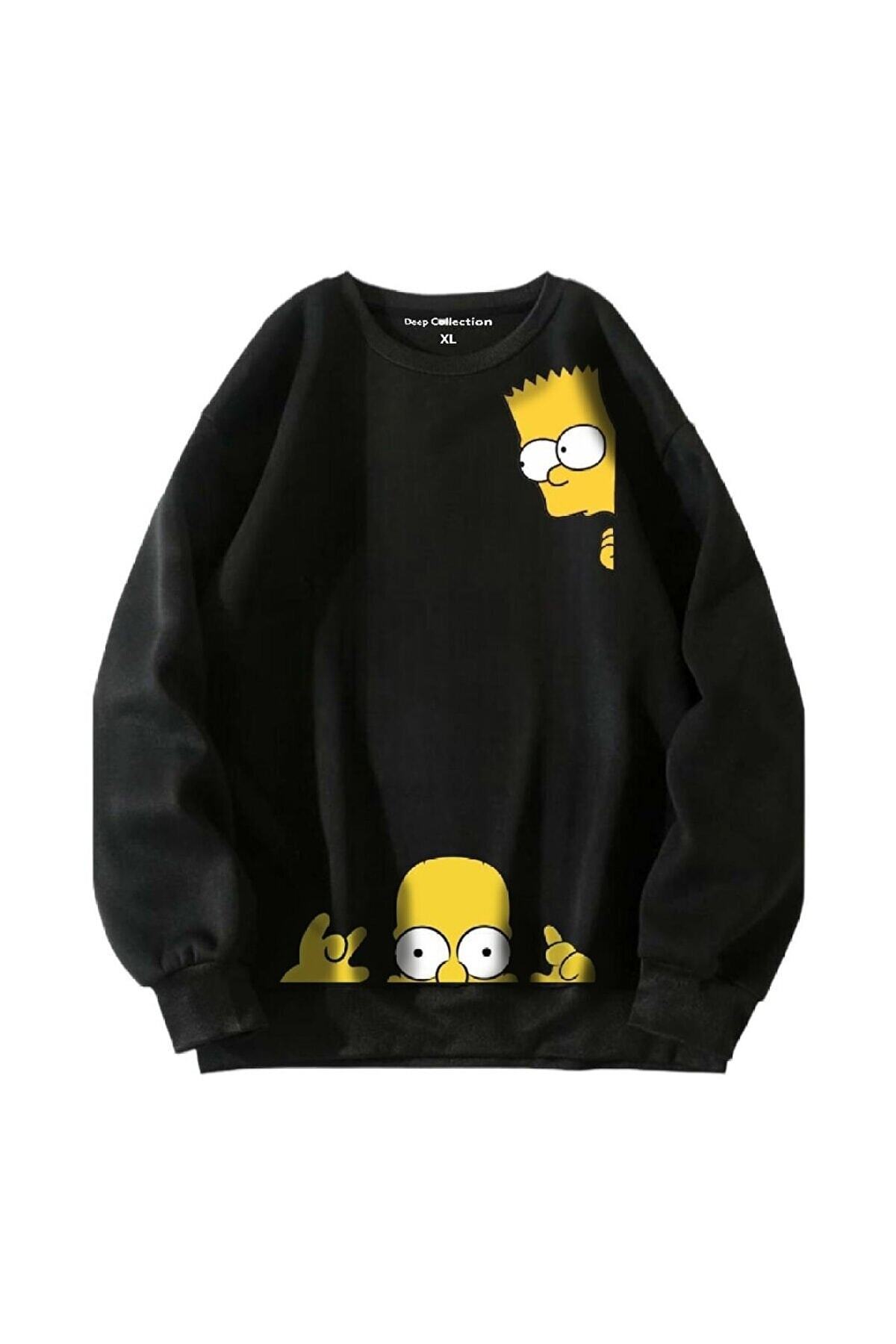 NoVibe Kids Tasarım Simpson Baskılı Bisiklet Yaka Oversize Sweatshirt