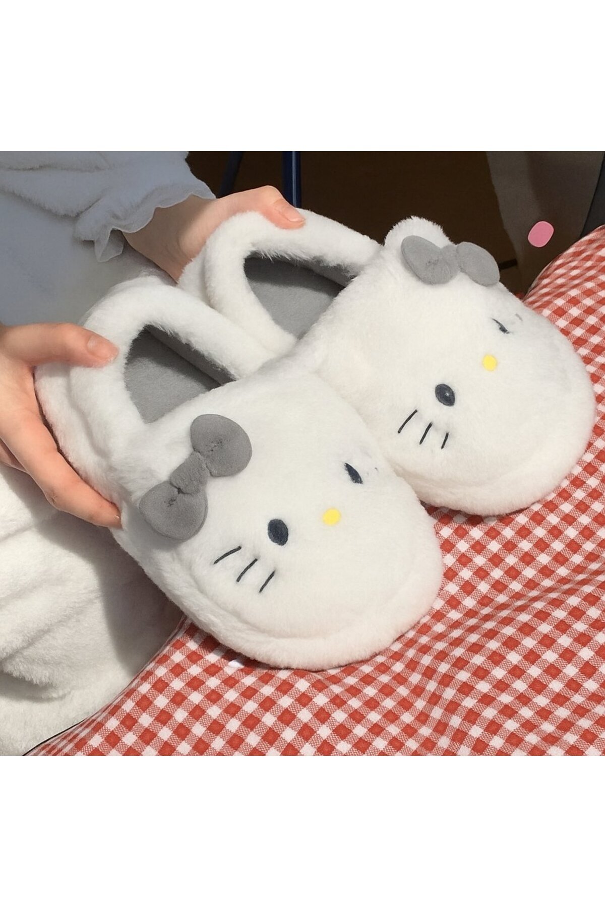 Gofeel Koyu Gri Kitty Nasomi Tatlı Peluş Panduf Terlik görsel 3