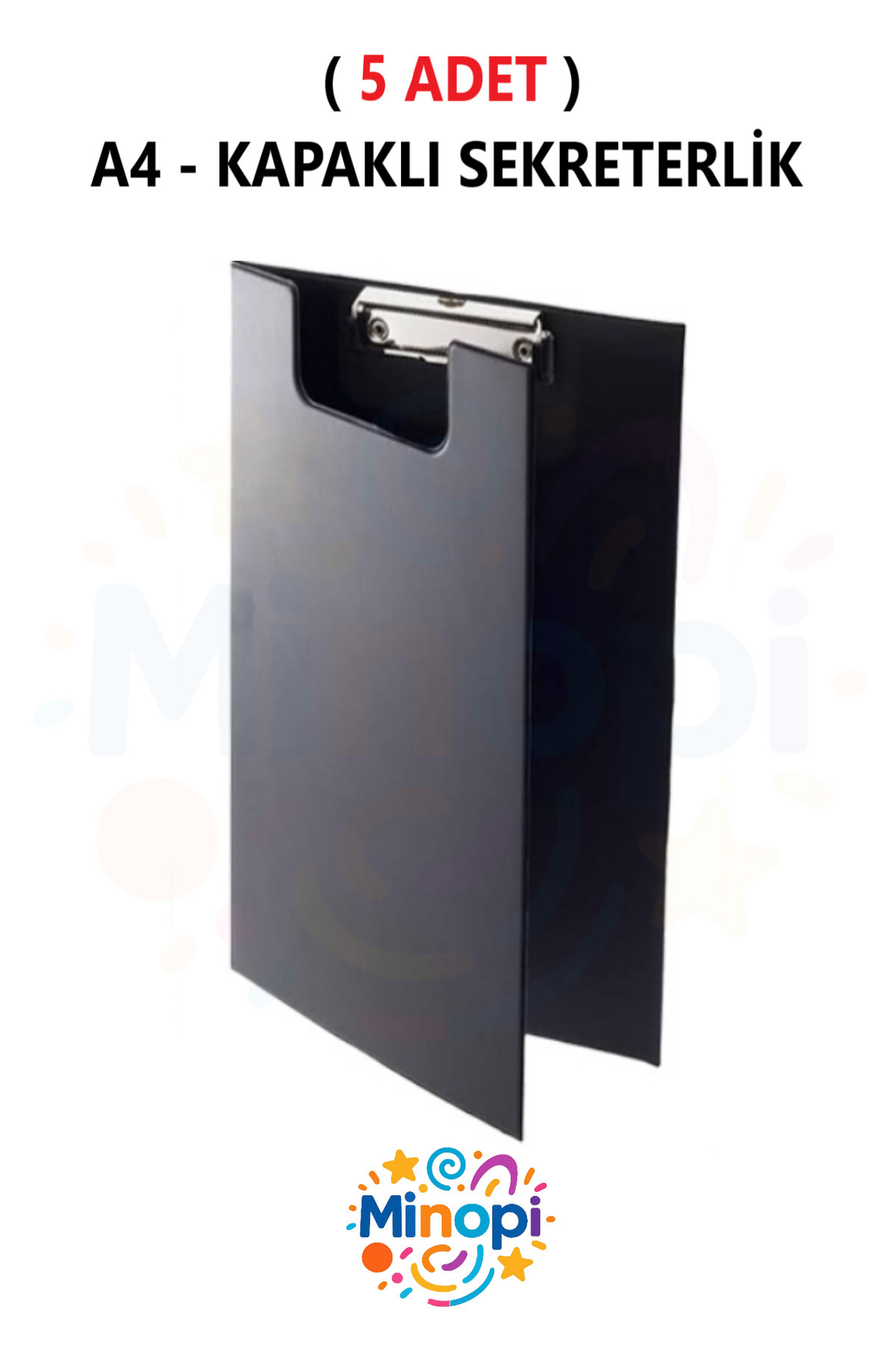 Minopi ( 5 Adet ) A4 Kapaklı Sekreterlik Klipsli Metal Mekanizmalı