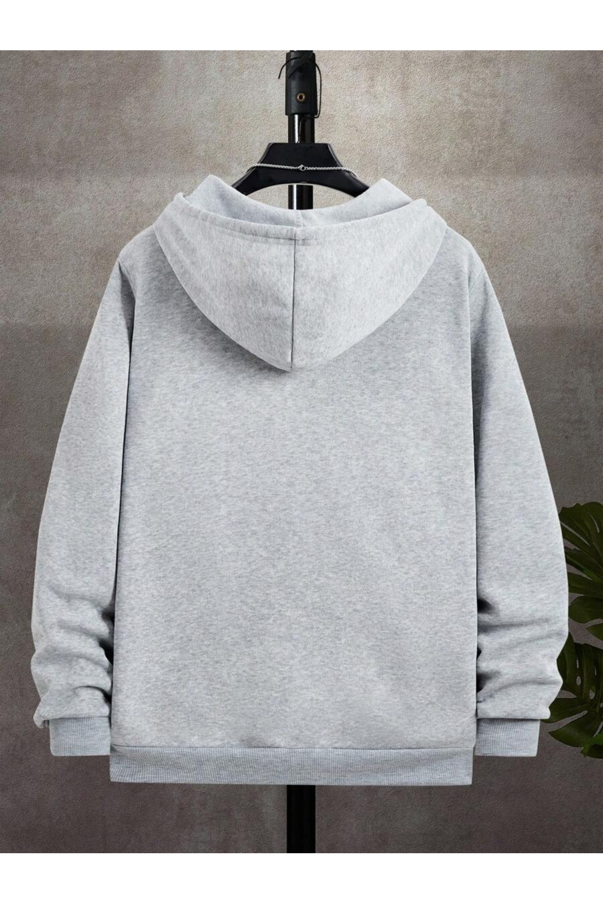 Deep sense  Erkek Gri Kapüşonlu Fermuarlı Sweatshirt Kışlık Okul Hırkası Şardonlu Baskısız - Görsel 2