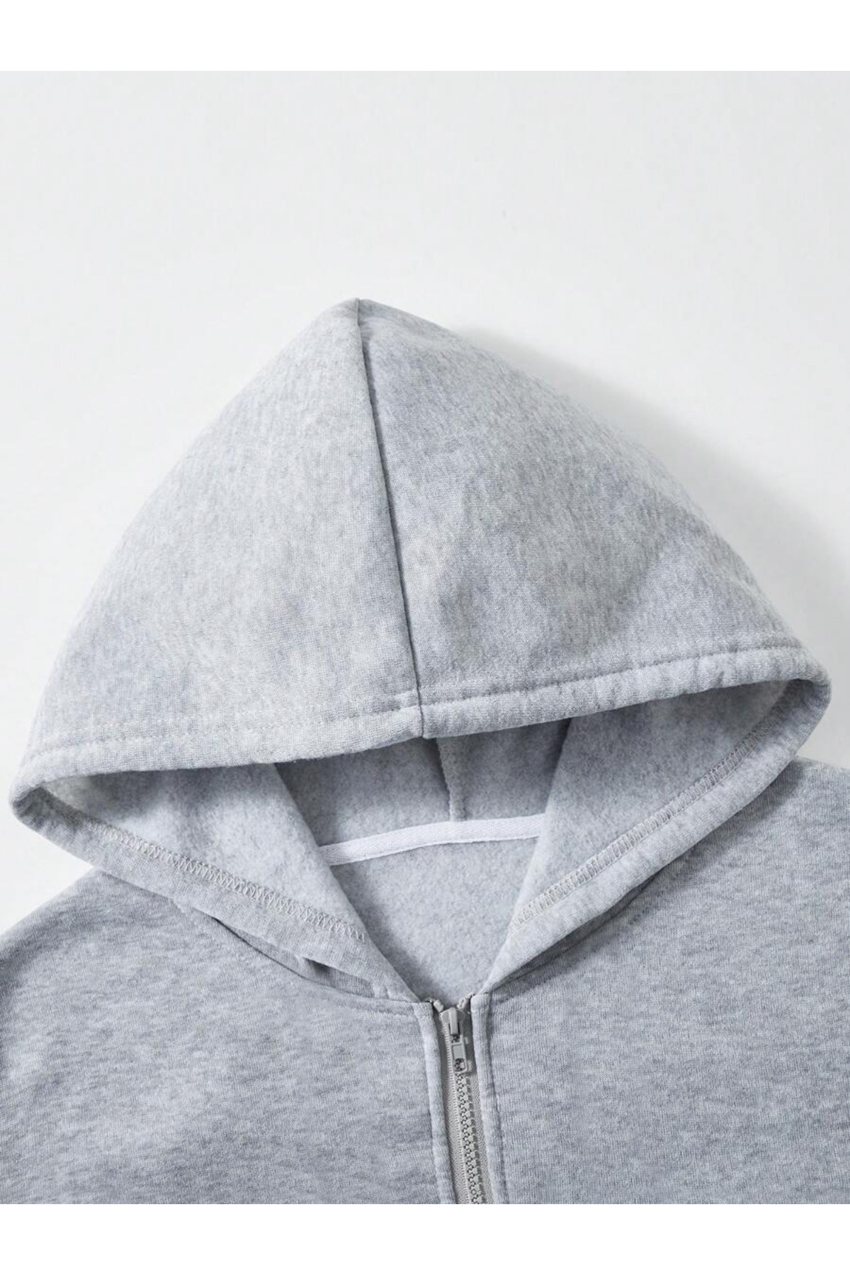 Deep sense  Erkek Gri Kapüşonlu Fermuarlı Sweatshirt Kışlık Okul Hırkası Şardonlu Baskısız - Görsel 7