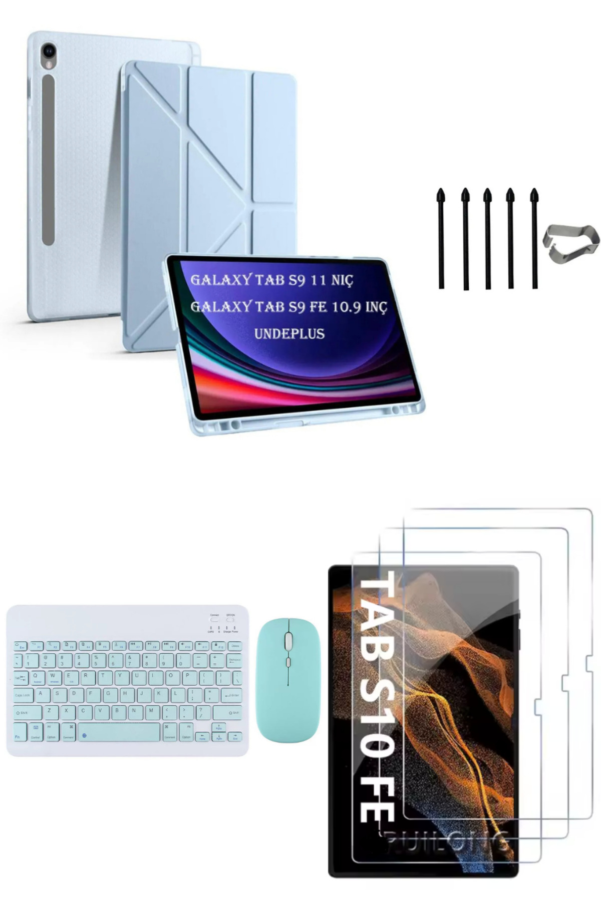 Samsung Galaxy Tab S10 FE Origami Case+Keyboard Mouse+S Pen Replacement Tip+Screen Protector Blue