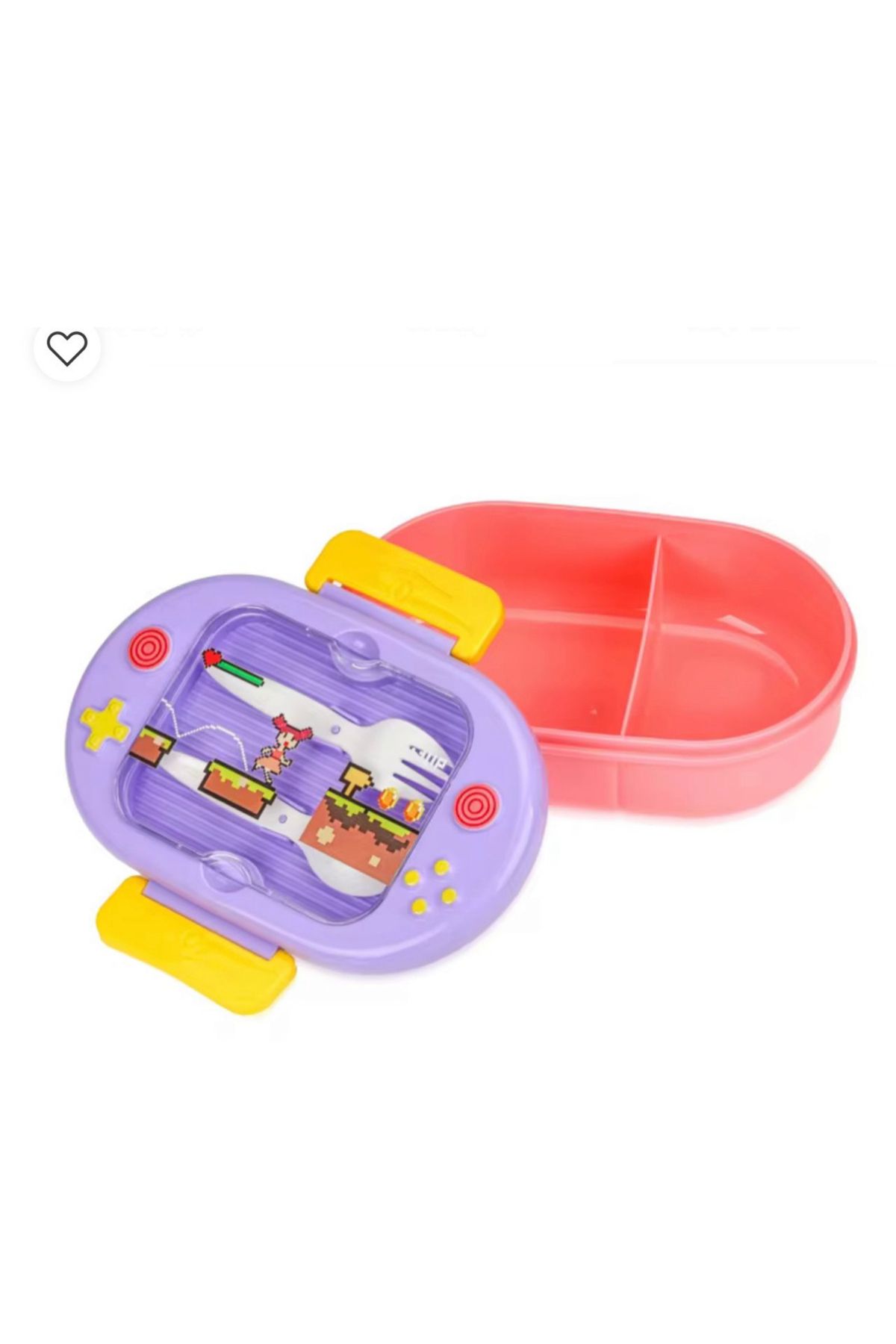 Generic-Lunch box with a video game-inspired design, including a spoon and fork. 2