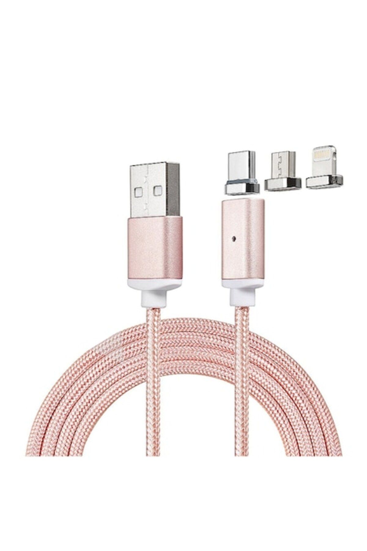 Bibilel-Cablu magnetic de încărcare/date 3-în-1 Micro USB, Tip-C, compatibil cu iPhone, 1 m, Auriu roz 1