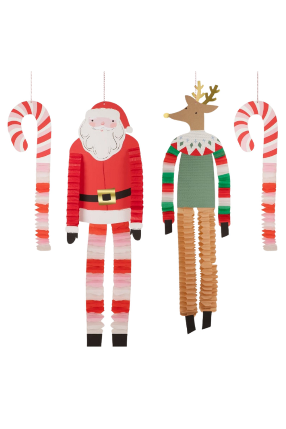 Meri Meri - Noel Baba ve Ren Geyiği Asılan Süsler - 4 Adet