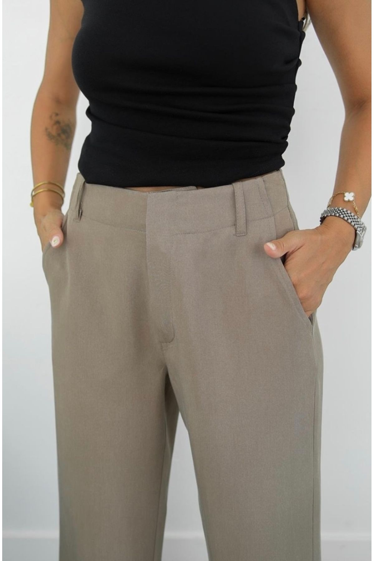 ForOus-Pallazo Pants High Waist with Front Zipper and Hidden Hooks with Side Pockets 5